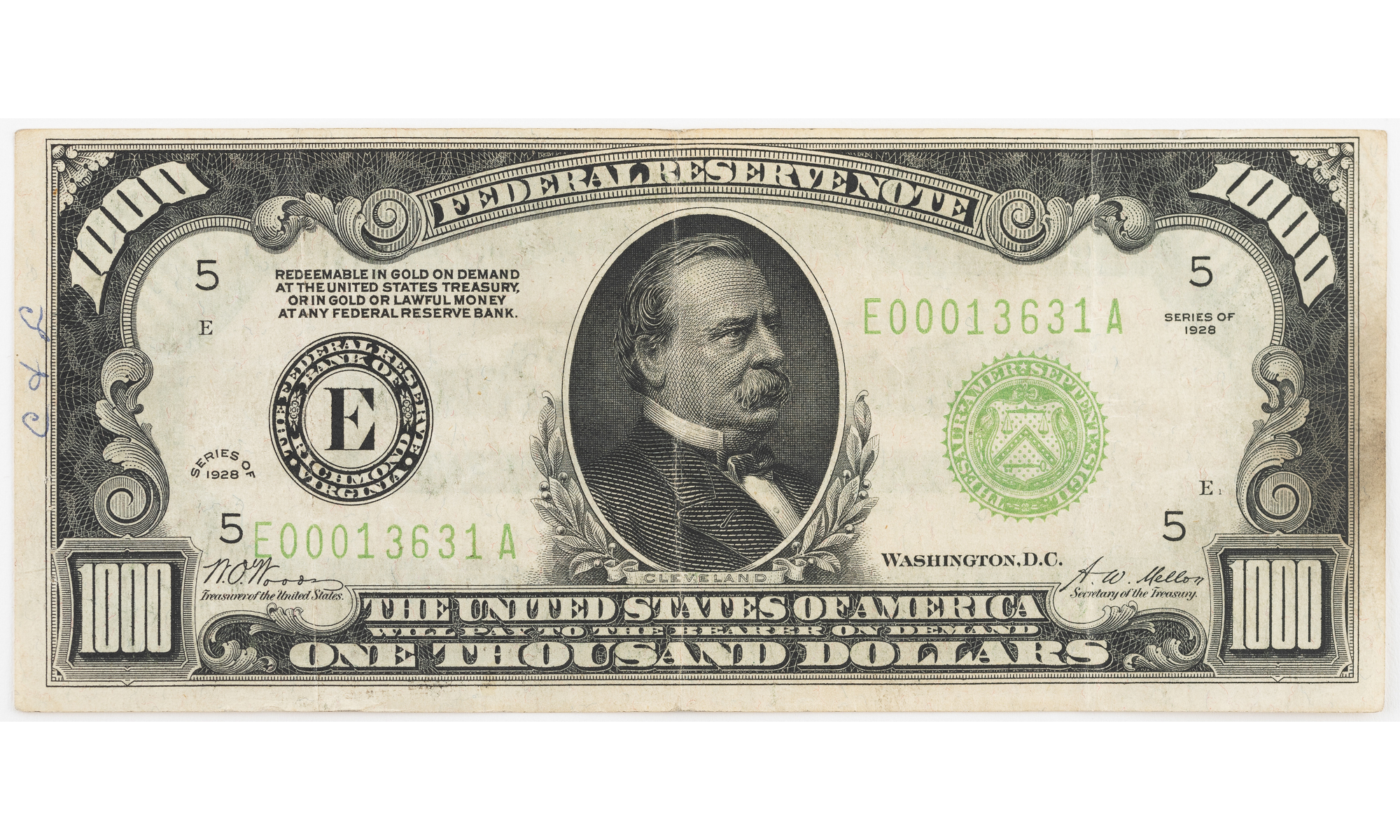 Lot image - United States 1928 $1000 Federal Reserve Note Richmond VA FR. 2210-E