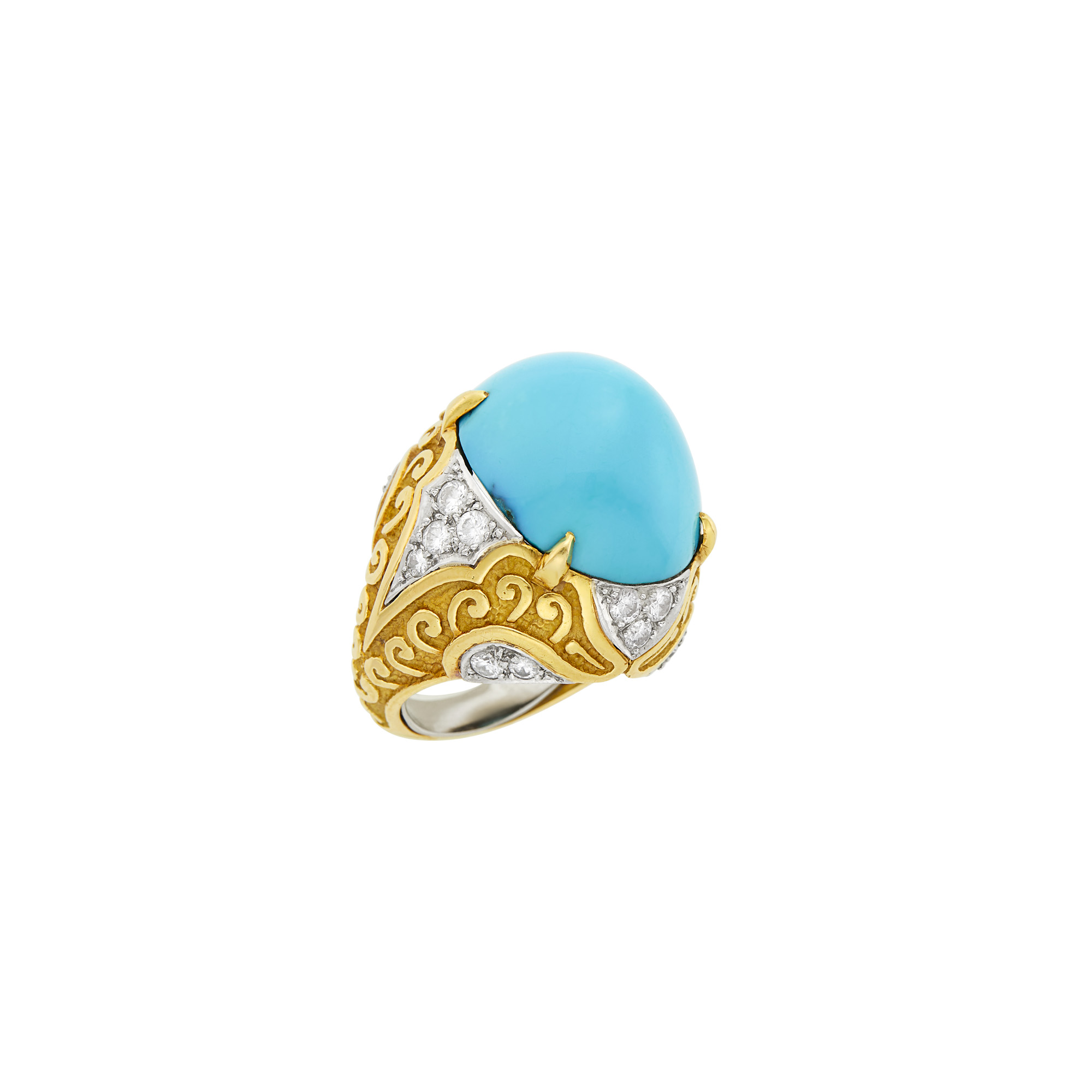Lot image - Van Cleef & Arpels Gold, Platinum, Turquoise and Diamond Ring