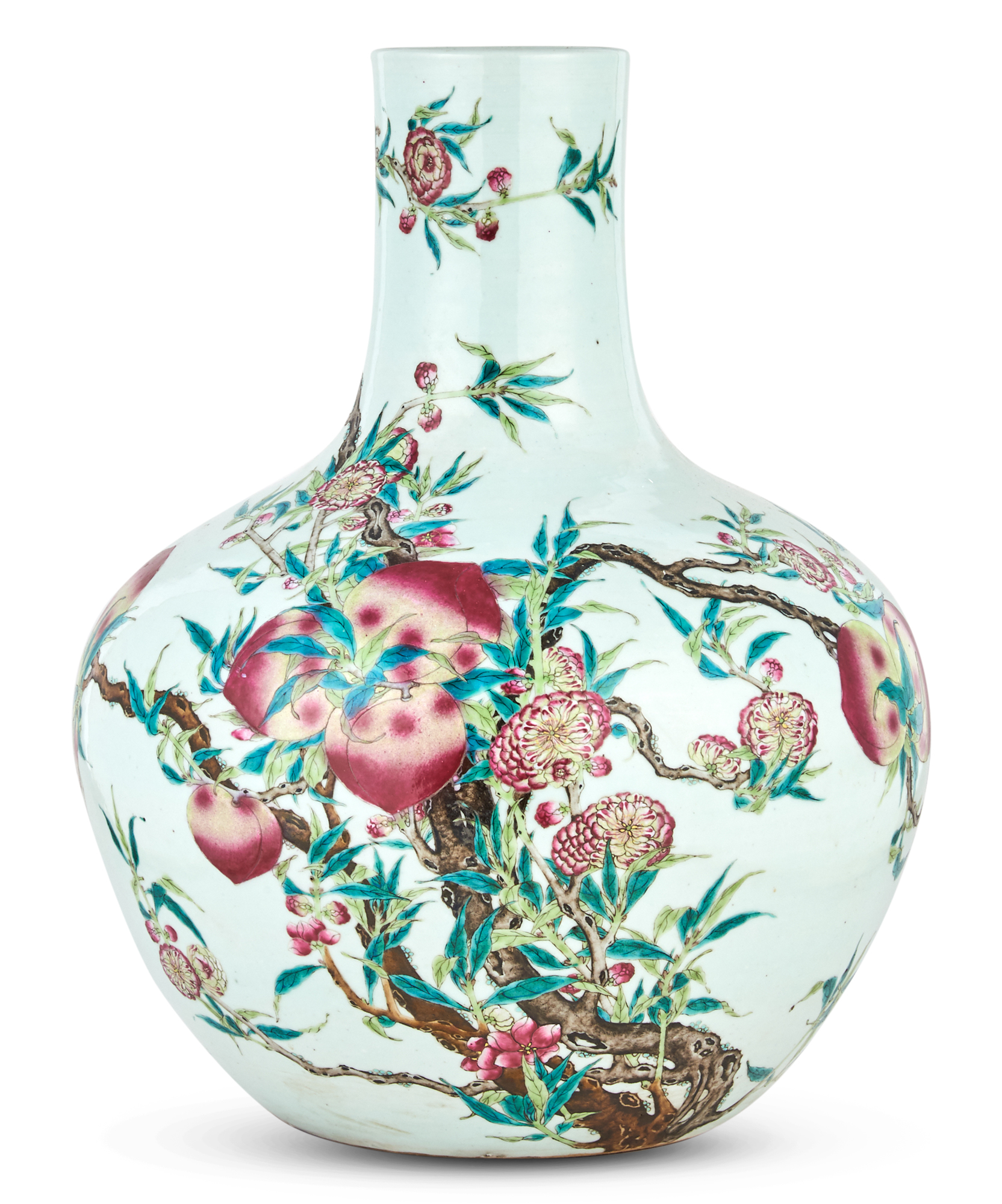 Lot image - A Large Pair of Chinese Enameled Porcelain Peach Vases