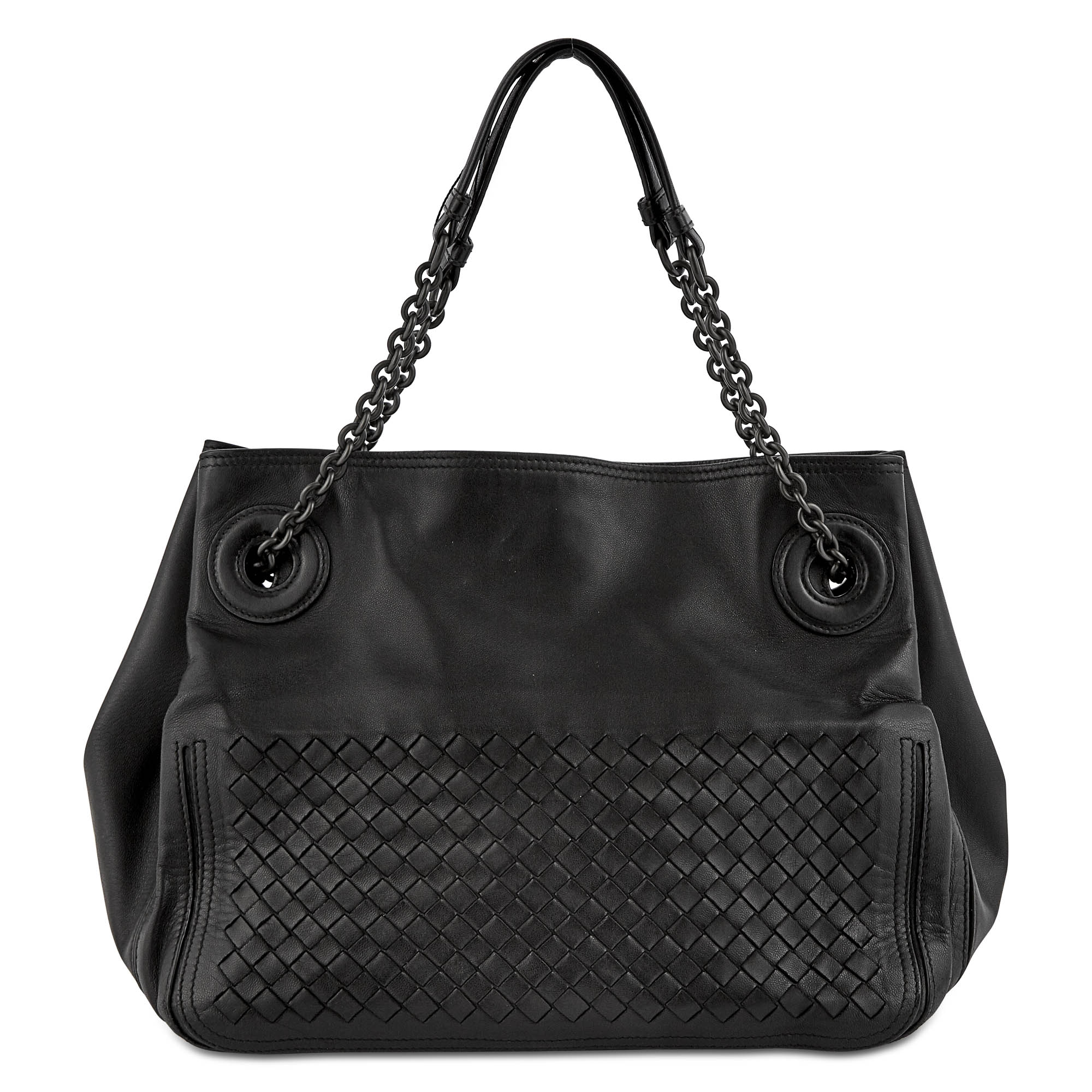 Lot image - Bottega Veneta Black Leather Intrecciato Bag