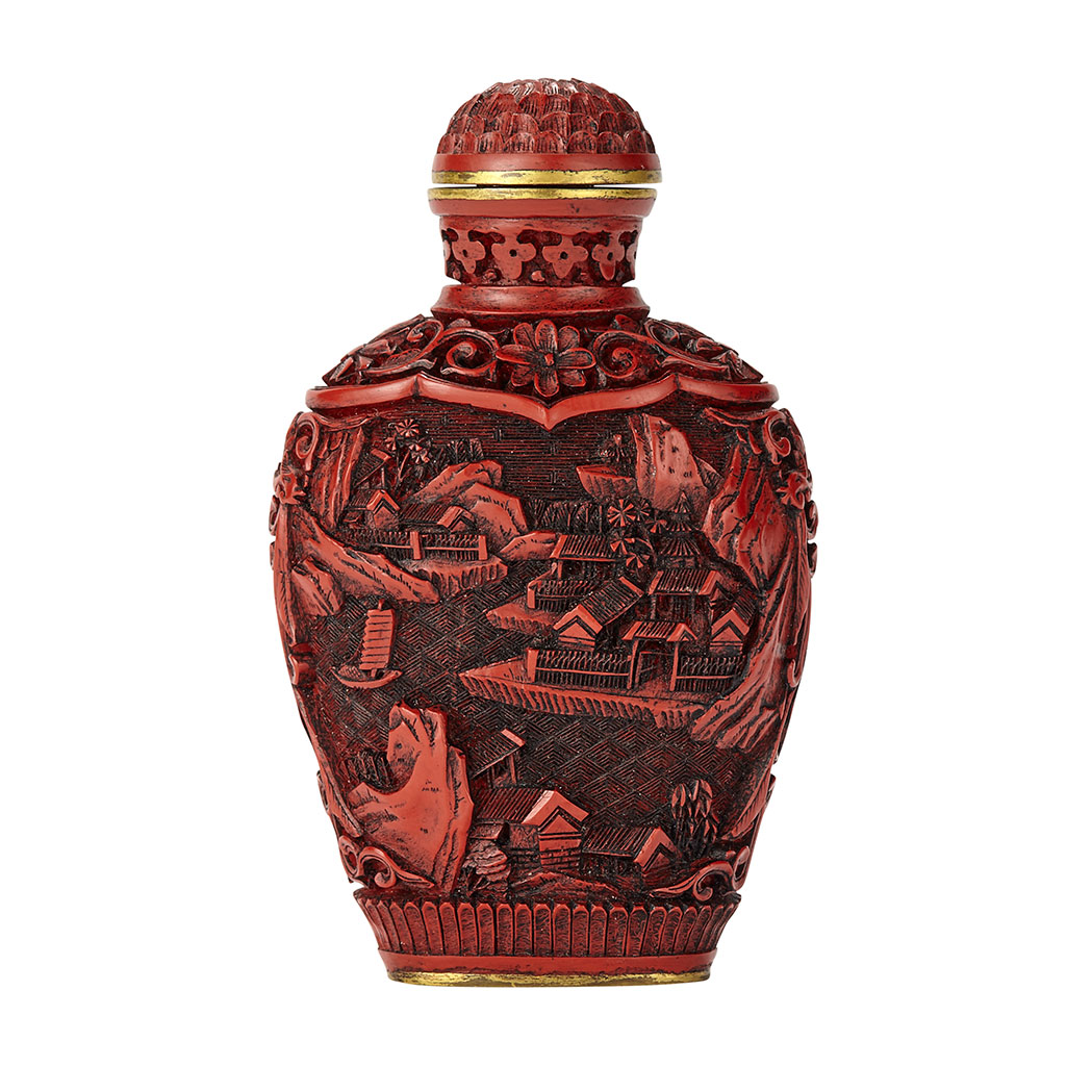 Lot image - Chinese Red Lacquer Snuff Bottle