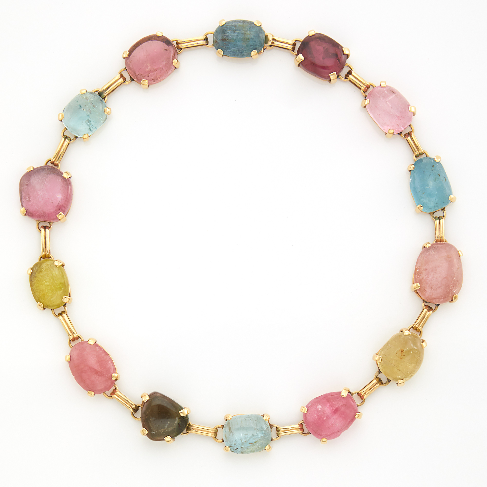 Lot image - Gold and Cabochon Colored Stone Necklace