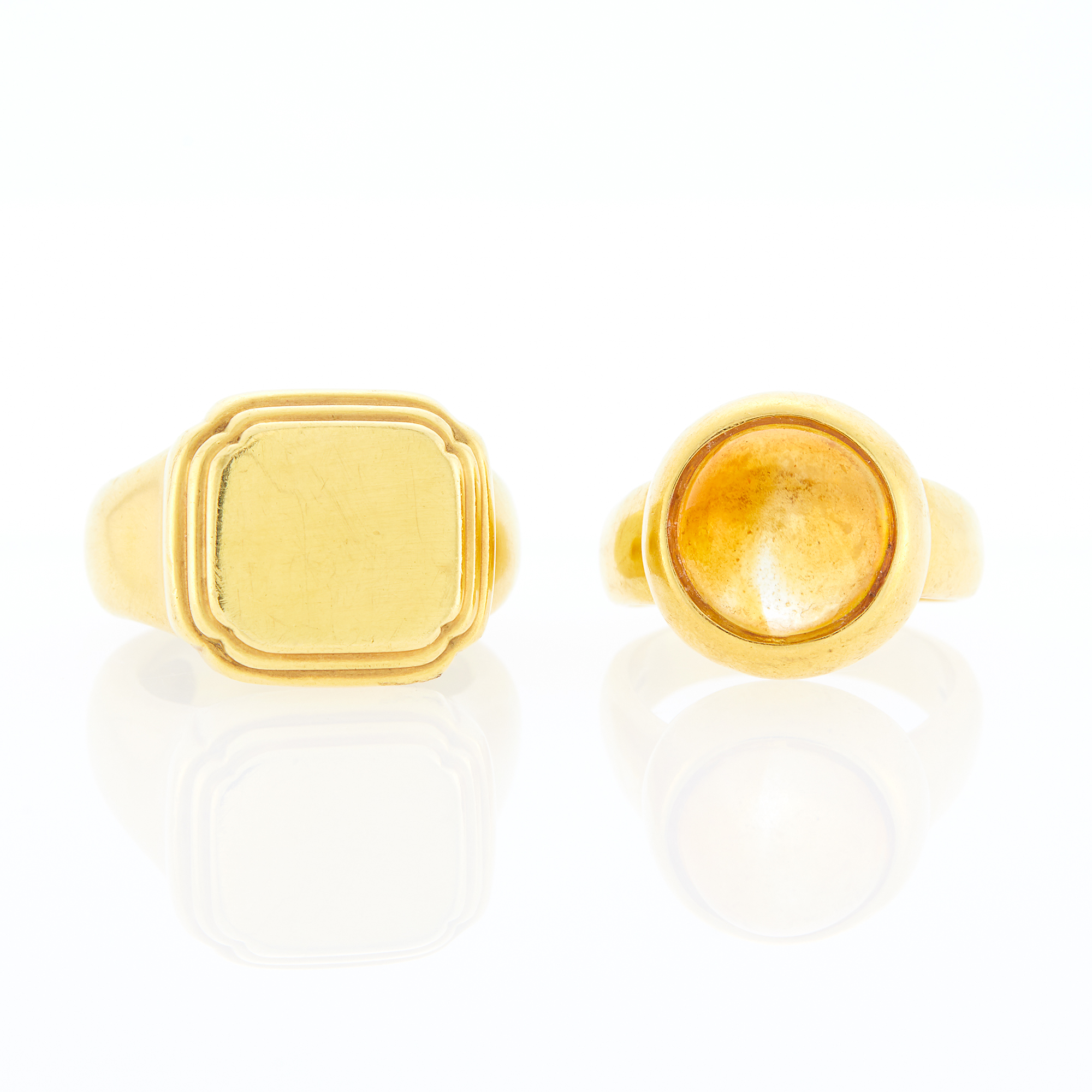 Lot image - Gold Ring and Gold and Cabochon Citrine Ring
