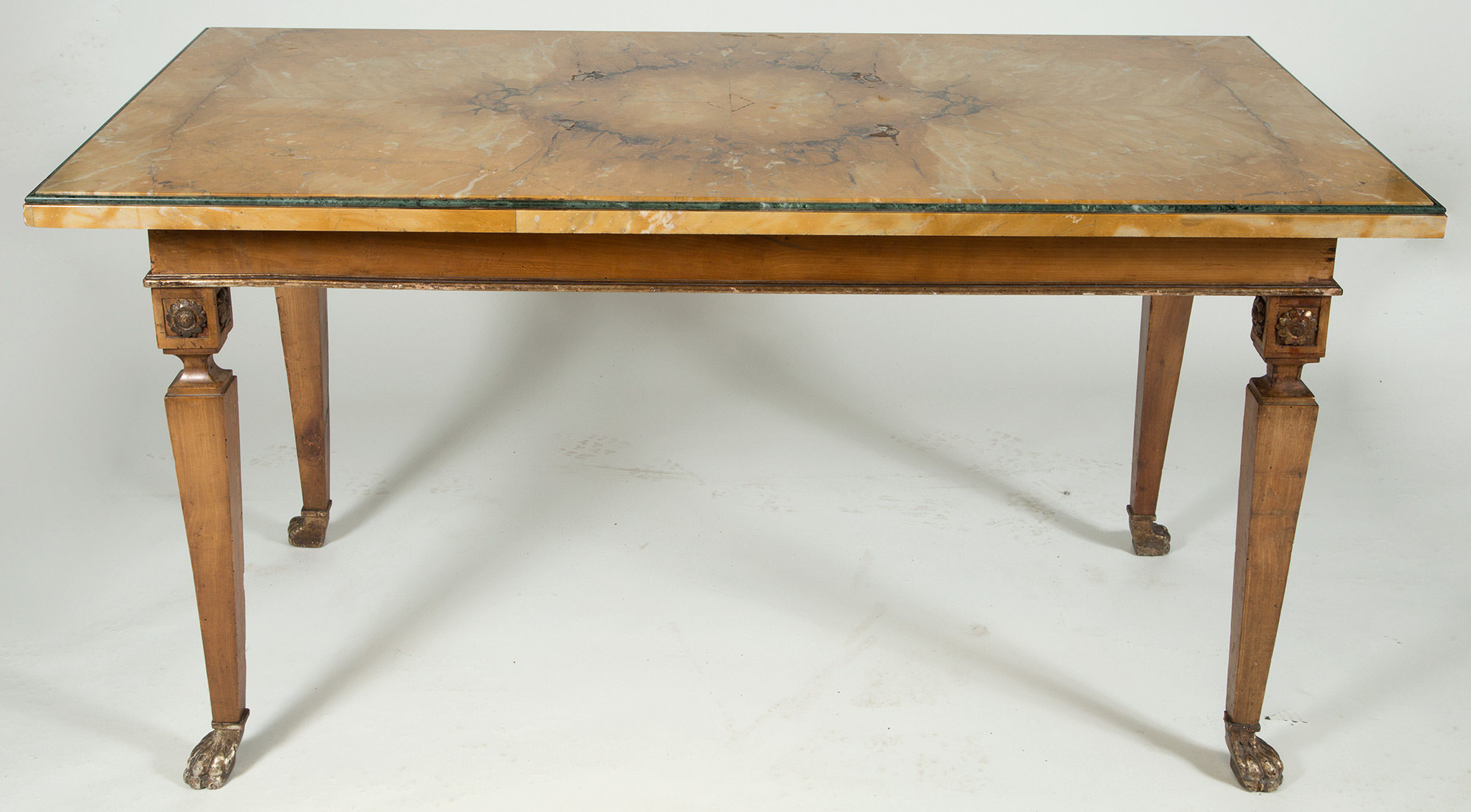 Lot image - Continental Fruitwood and Parcel-Gilt Marble Side Table