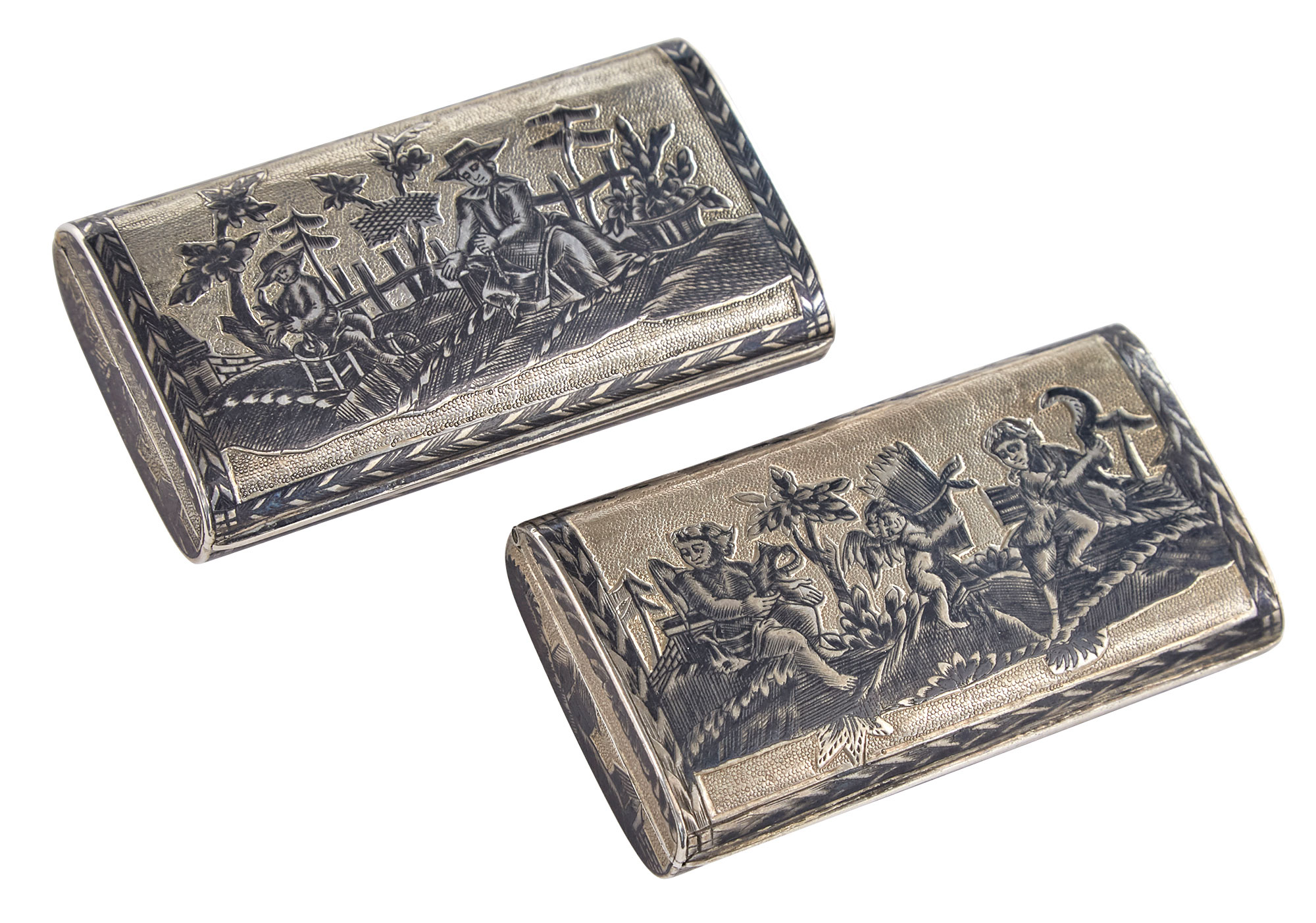 Lot image - Two Russian Silver-Gilt and Niello Snuff Boxes