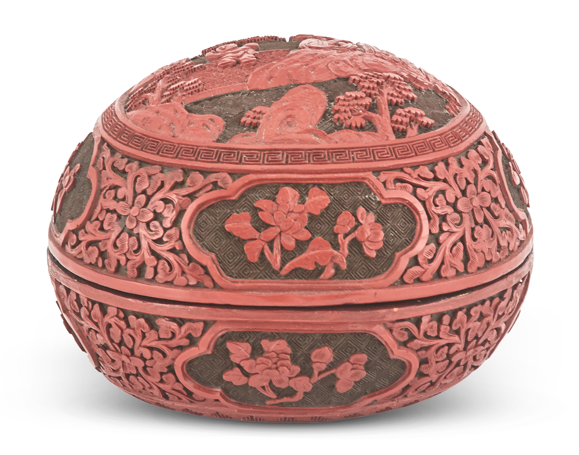 Lot image - A Chinese Cinnabar Lacquer Peach-Form Box