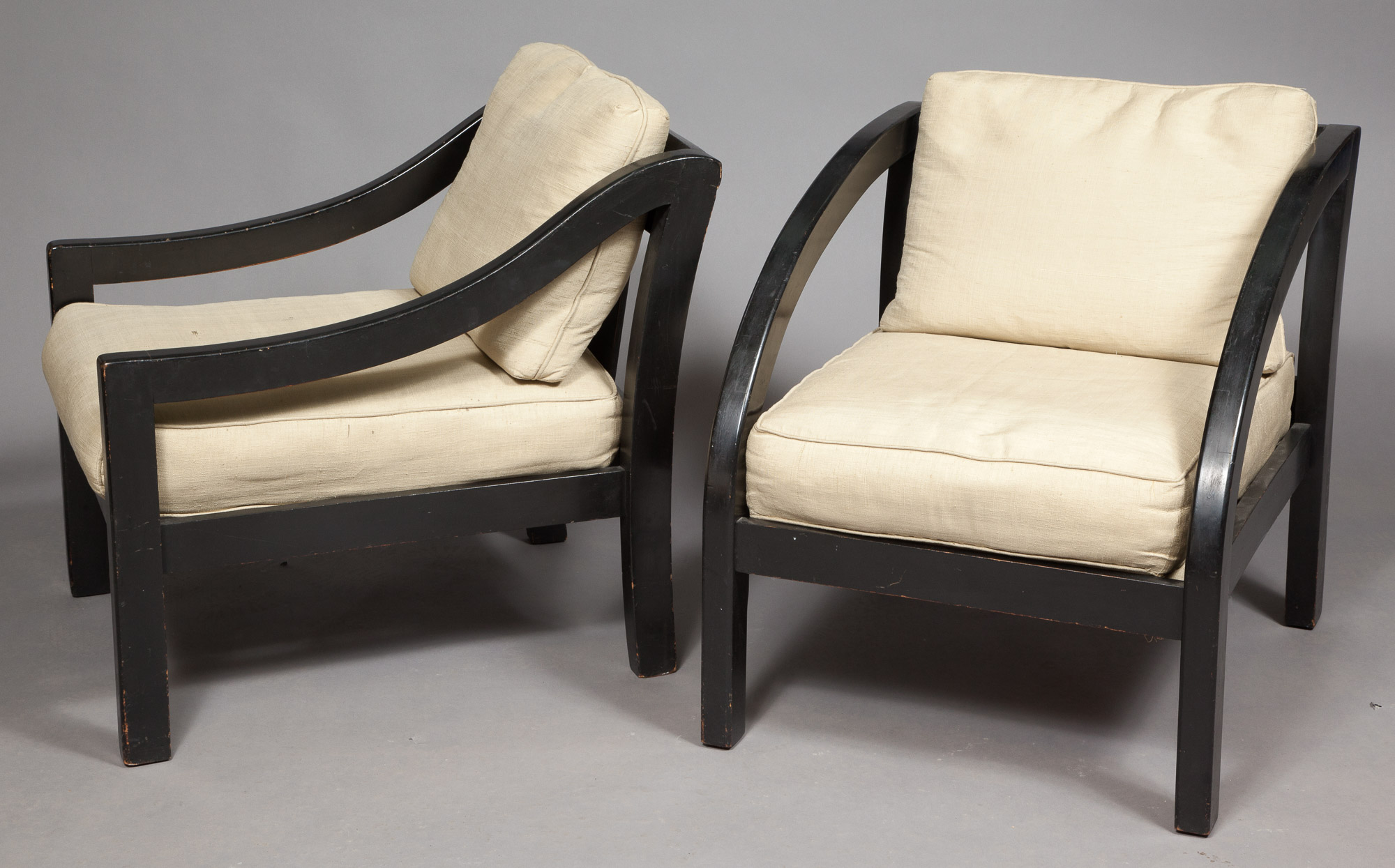 Lot image - Pair of Black-Painted Armchairs in the Style of Pierre Chareau