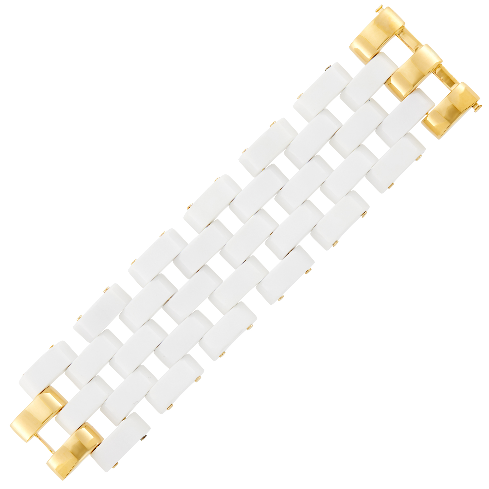 Lot image - Wide Gold and White Agate Link Bracelet