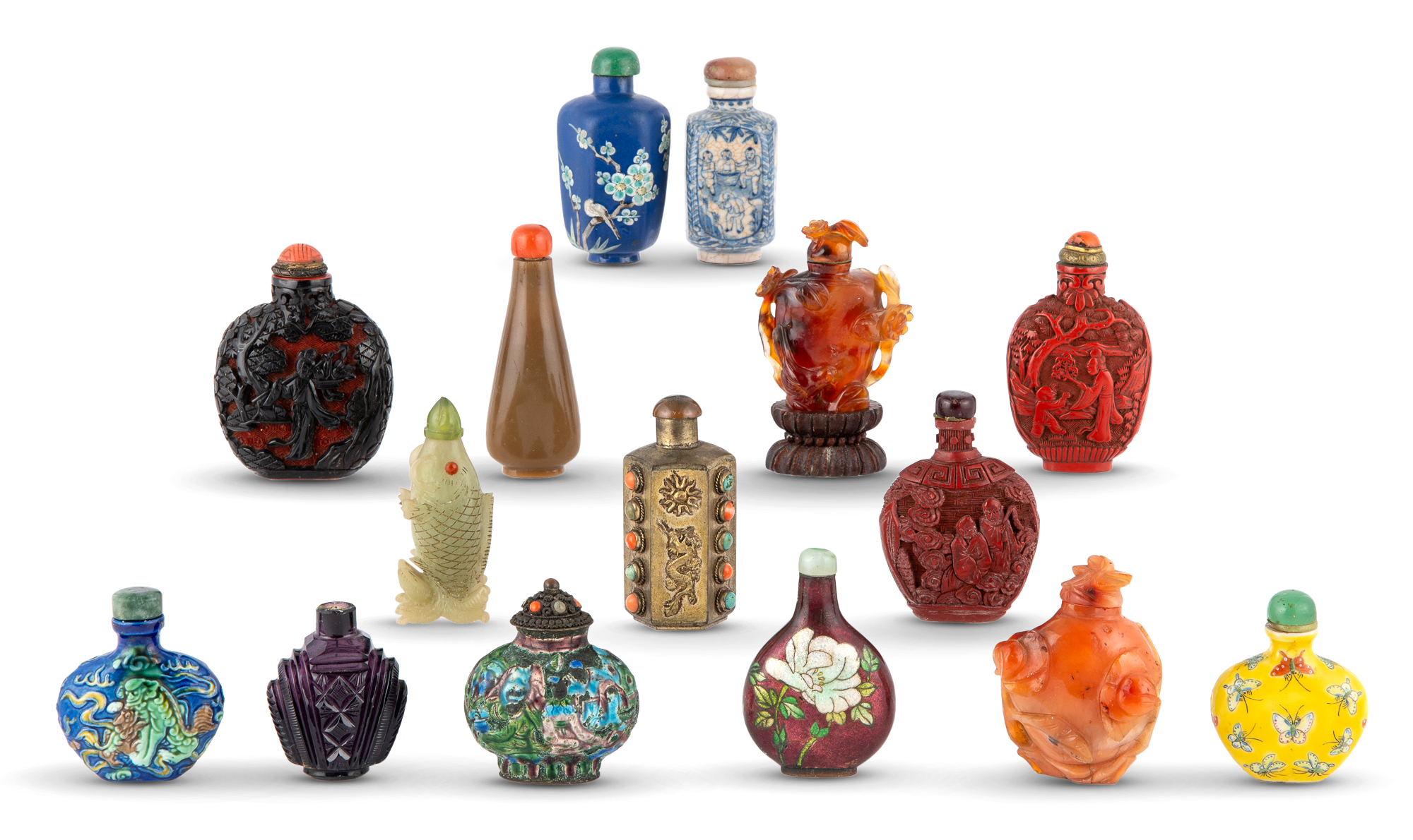 Lot image - Fifteen Chinese Snuff Bottles