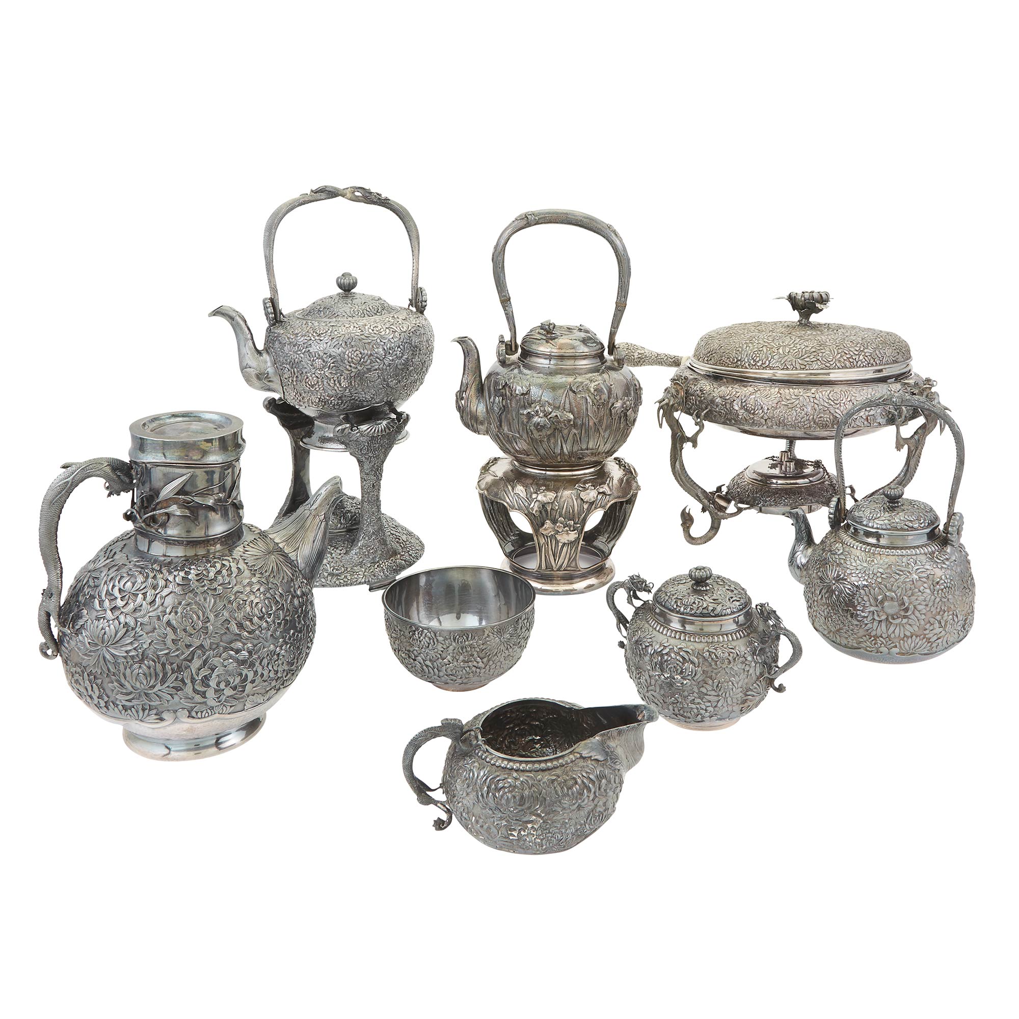 Lot image - Group of Japanese Export Silver Table Articles