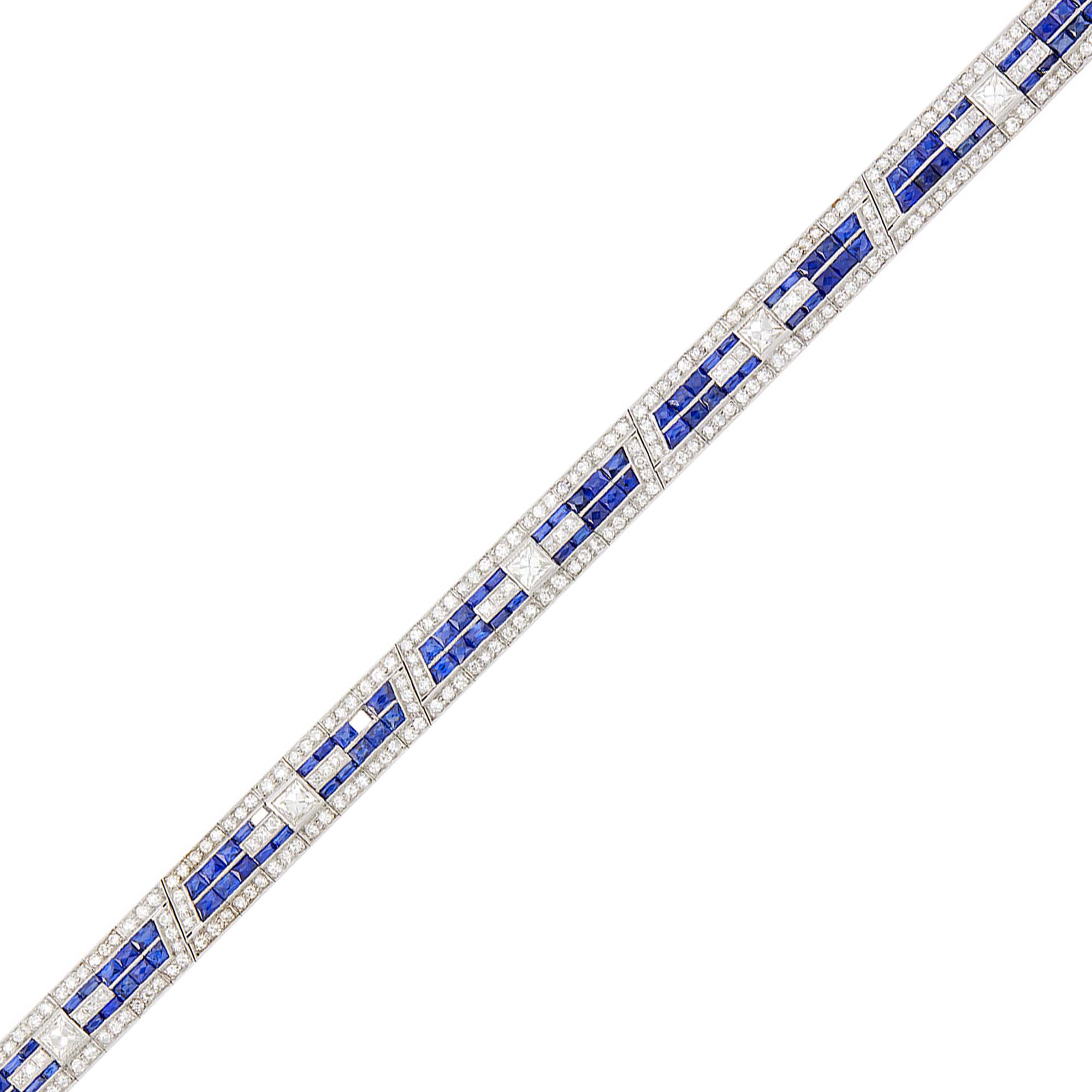 Lot image - Platinum, Diamond and Sapphire Bracelet