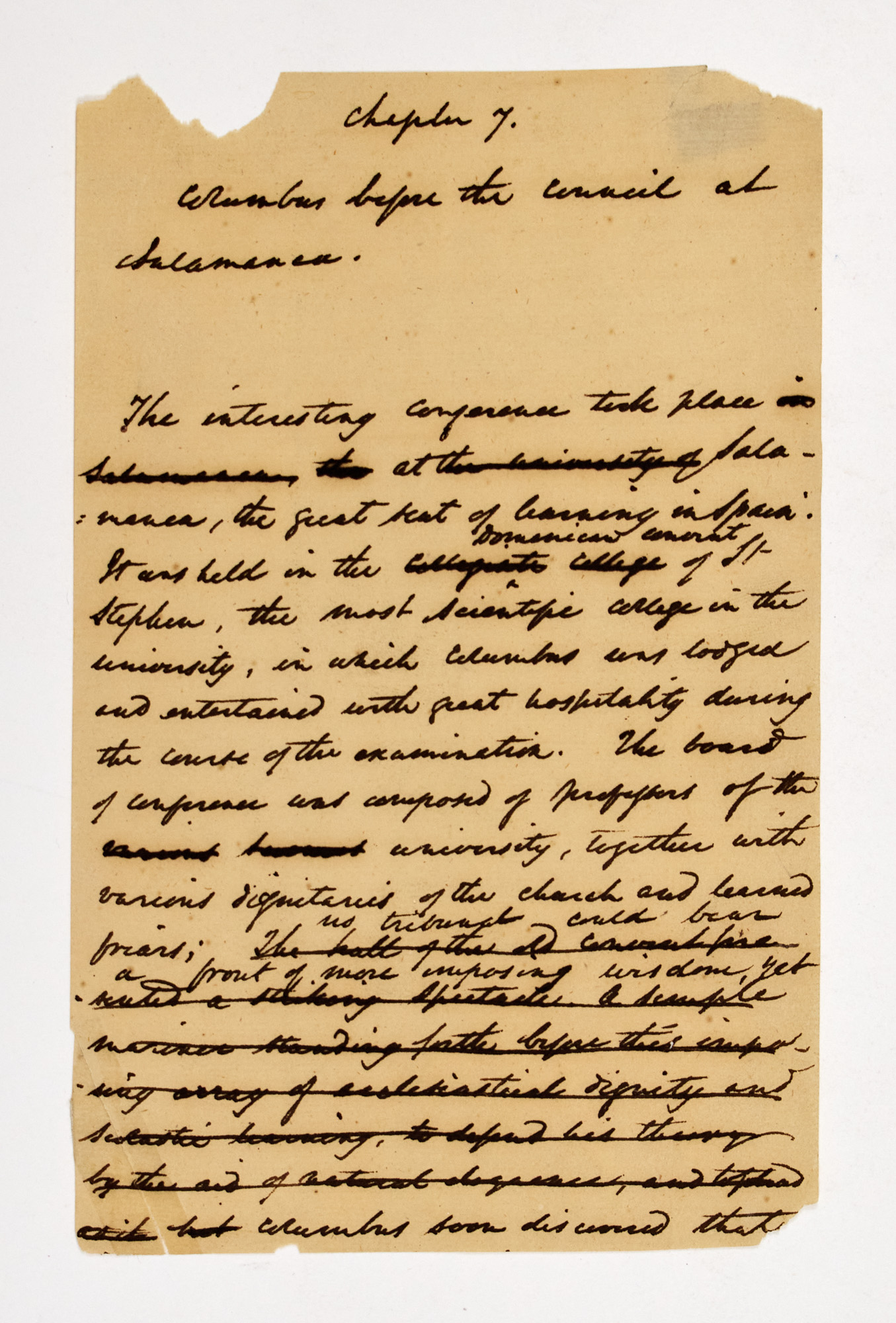 Lot image - IRVING, WASHINGTON  Autograph manuscript leaf from The Life and Voyages of Christopher Columbus.