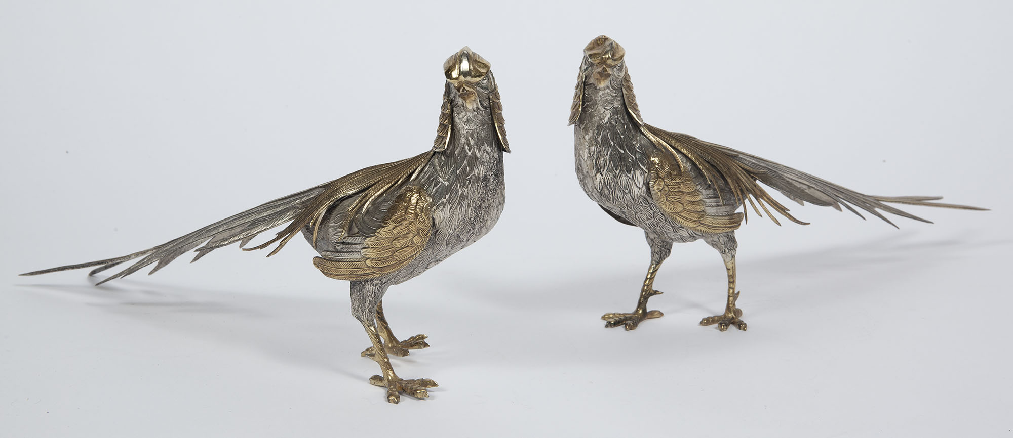 Lot image - Pair of Spanish Silver Parcel-Gilt Pheasants