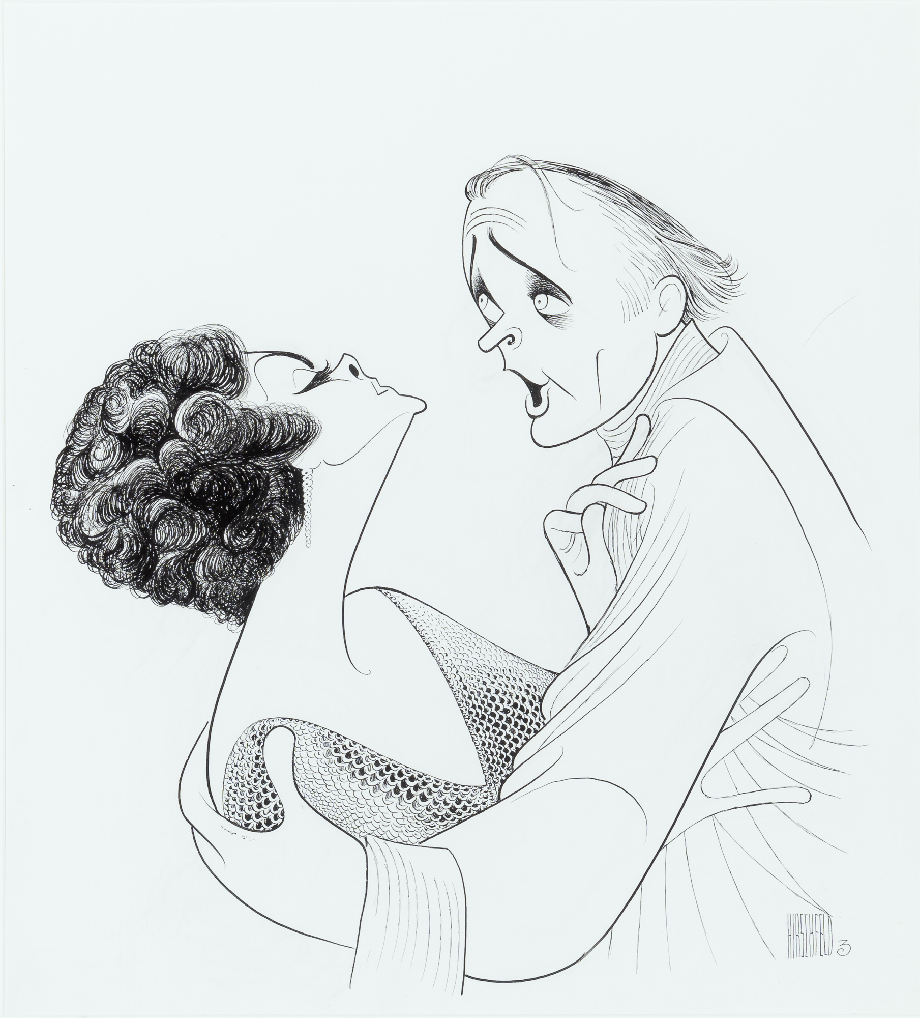 Lot image - AL HIRSCHFELD  Elizabeth Taylor and Richard Burton in Private Lives, with inscription from Richard Burton.