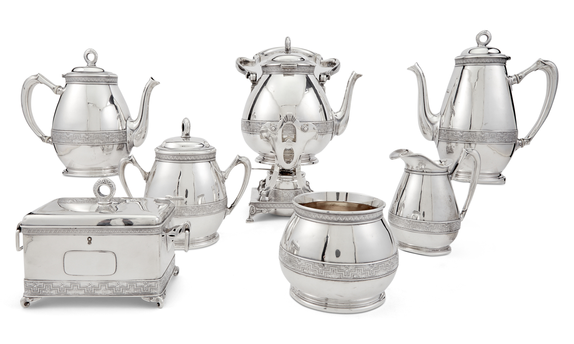 Lot image - Tiffany & Co. Sterling Silver Aesthetic Movement Tea and Coffee Service
