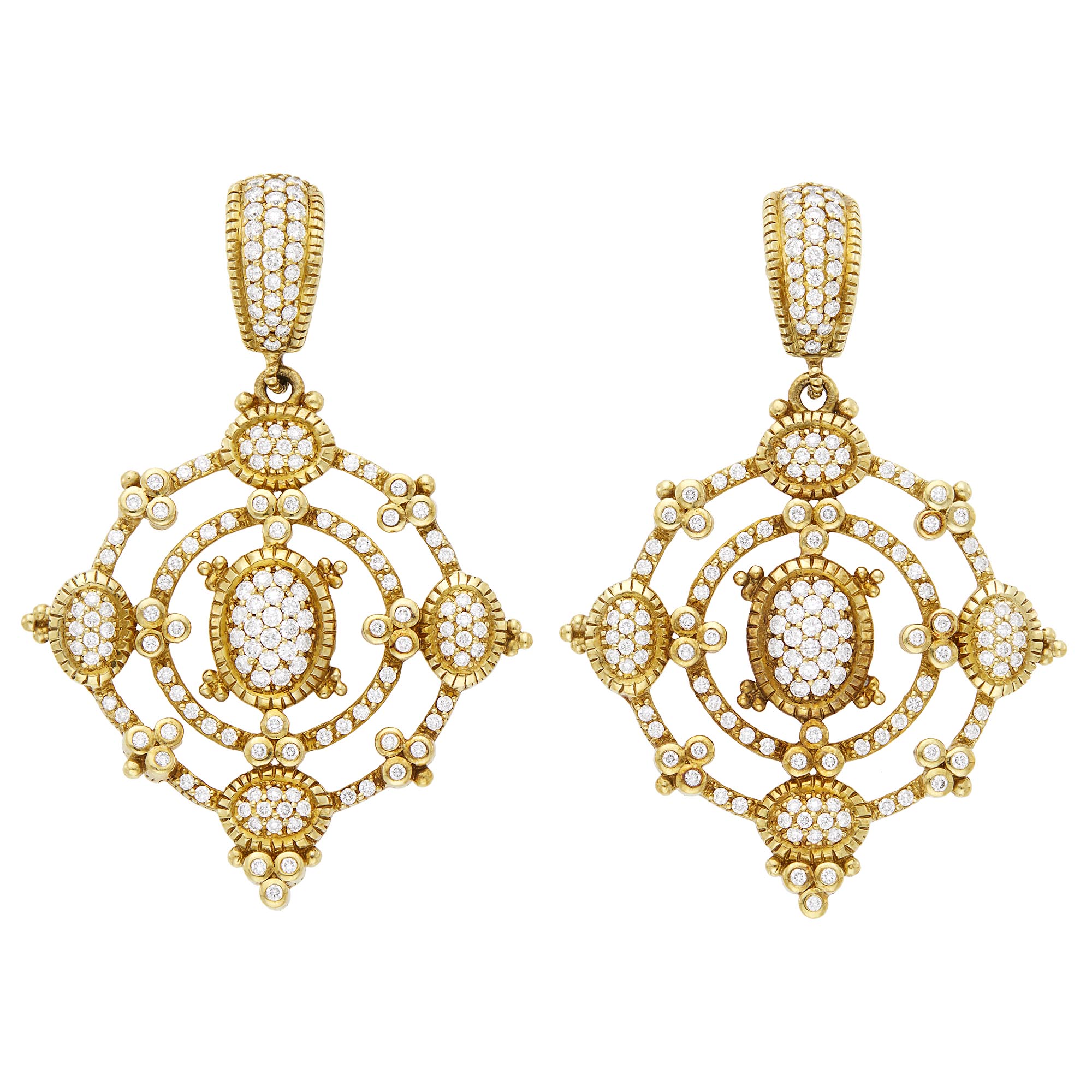 Lot image - Judith Ripka Pair of Gold and Diamond Pendant-Earclips