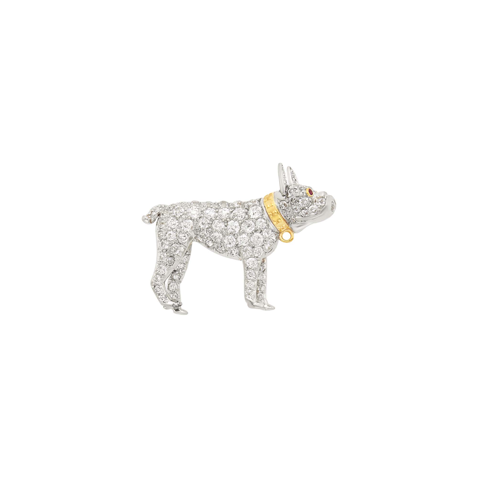 Lot image - Edwardian Platinum, Gold and Diamond Boxer Dog Pin