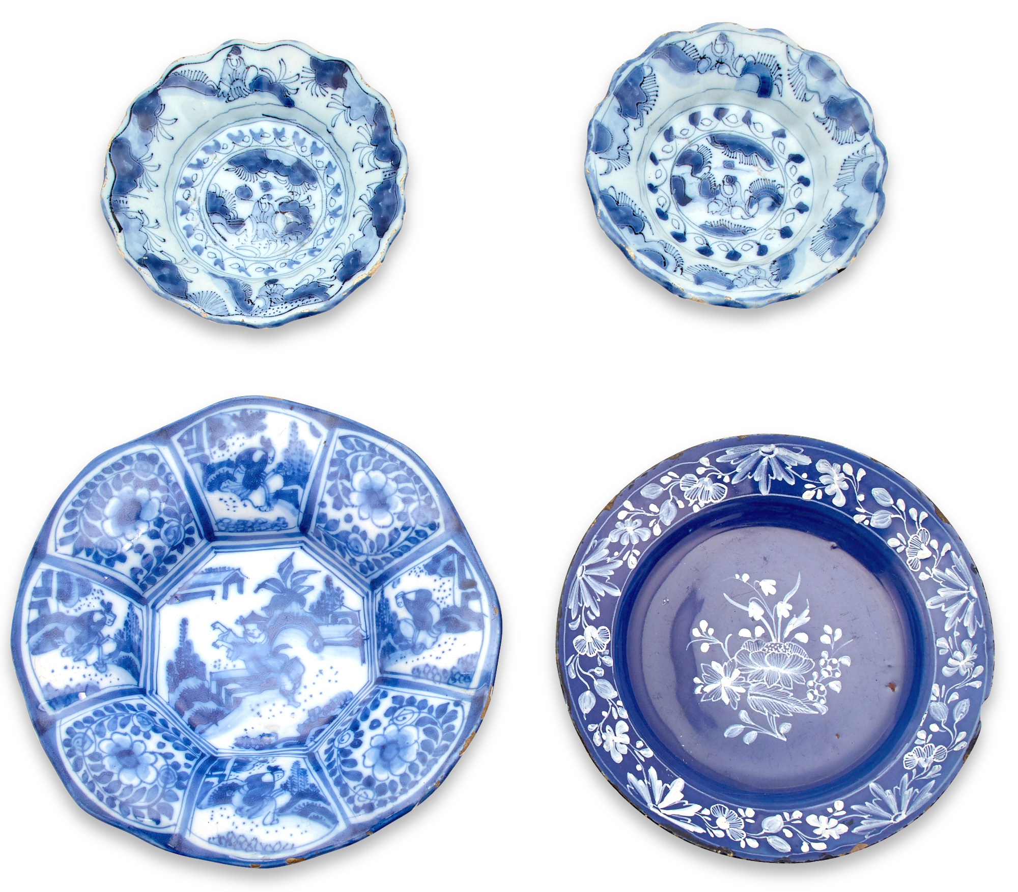 Lot image - Associated Pair of Delft Blue and White Fluted Small Dishes