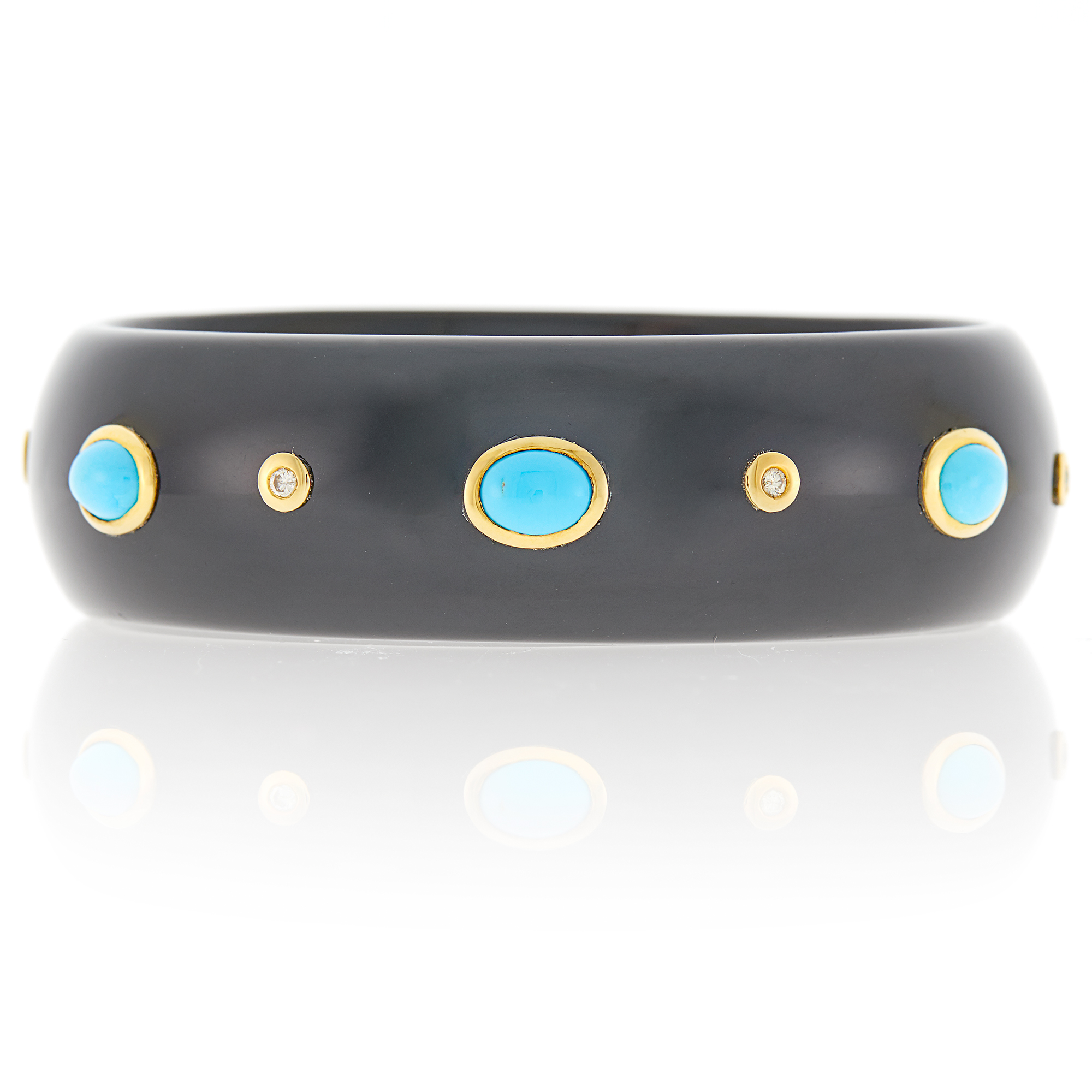 Lot image - Black Agate, Gold, Turquoise and Diamond Bangle Bracelet