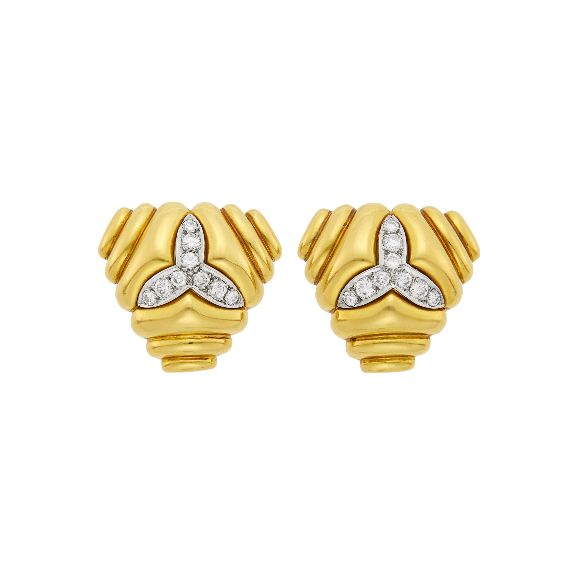 Lot image - Tiffany & Co. Pair of Two-Color Gold and Diamond Earclips