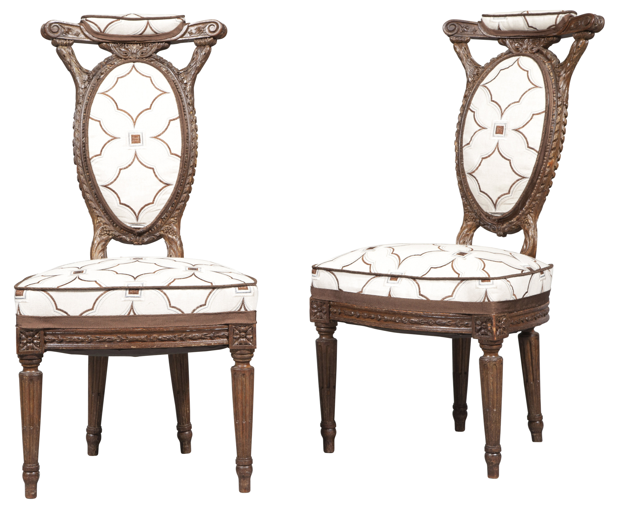 Lot image - Pair of Louis XVI Style Upholstered Walnut Prie Dieux