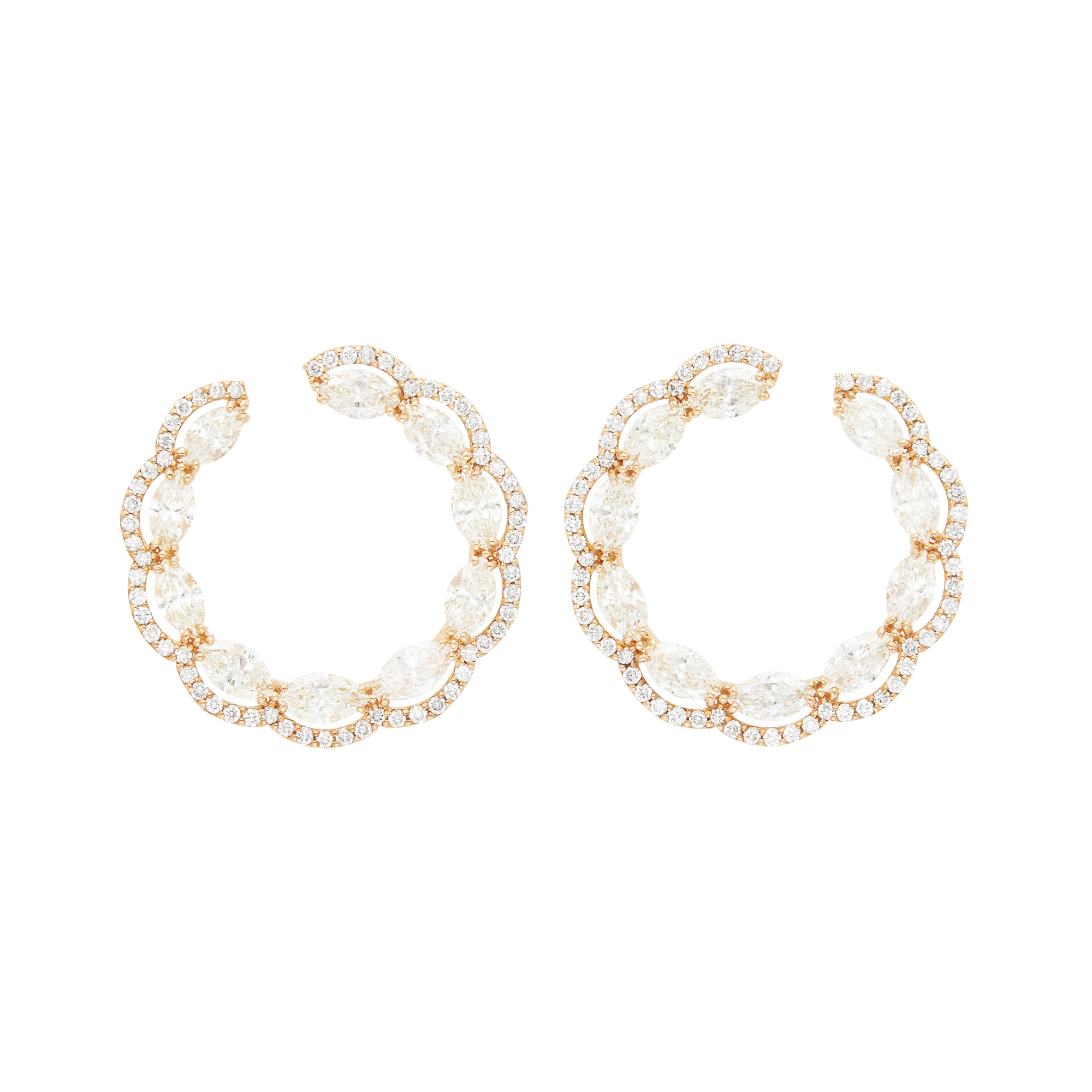 Lot image - Pair of Rose Gold and Diamond Hoop Earrings