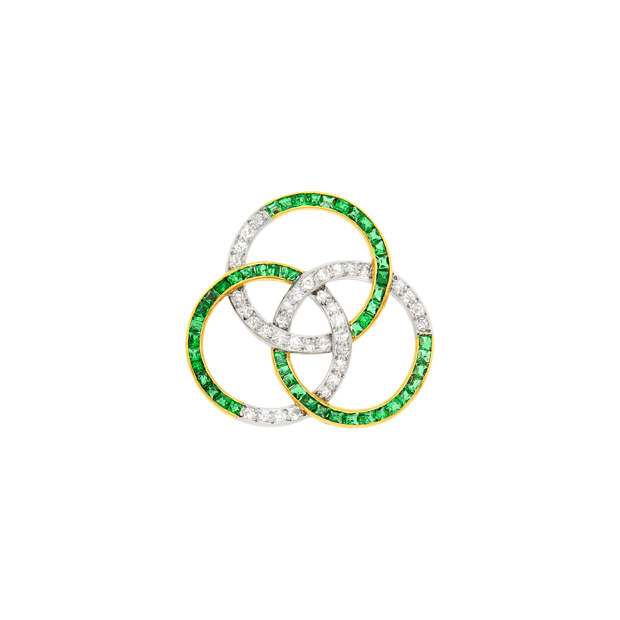 Lot image - Platinum, Gold, Emerald and Diamond Circle Pin