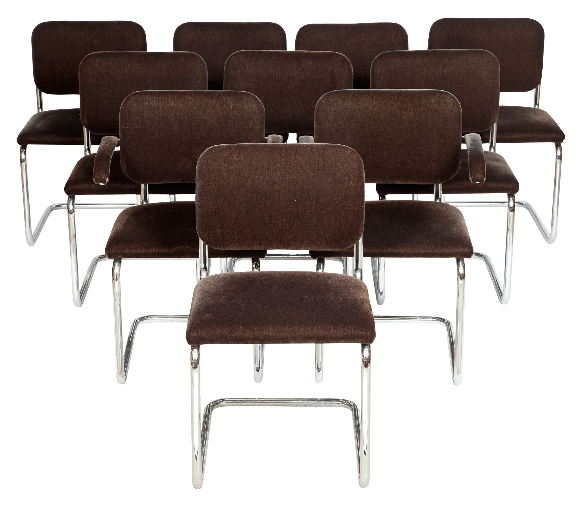 Lot image - Set of Ten Marcel Breuer Tubular Steel Upholstered  Cesca
