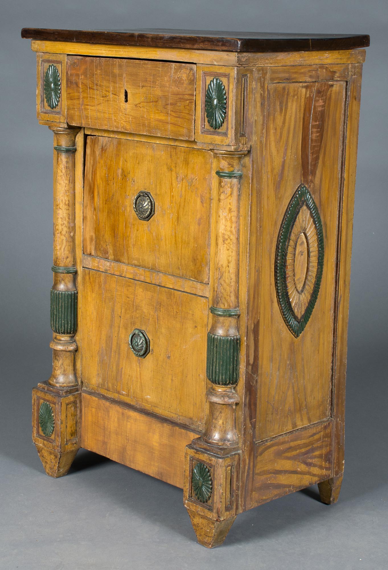 Lot image - Continental Empire Faux-Grained and Painted Bedside Cupboard