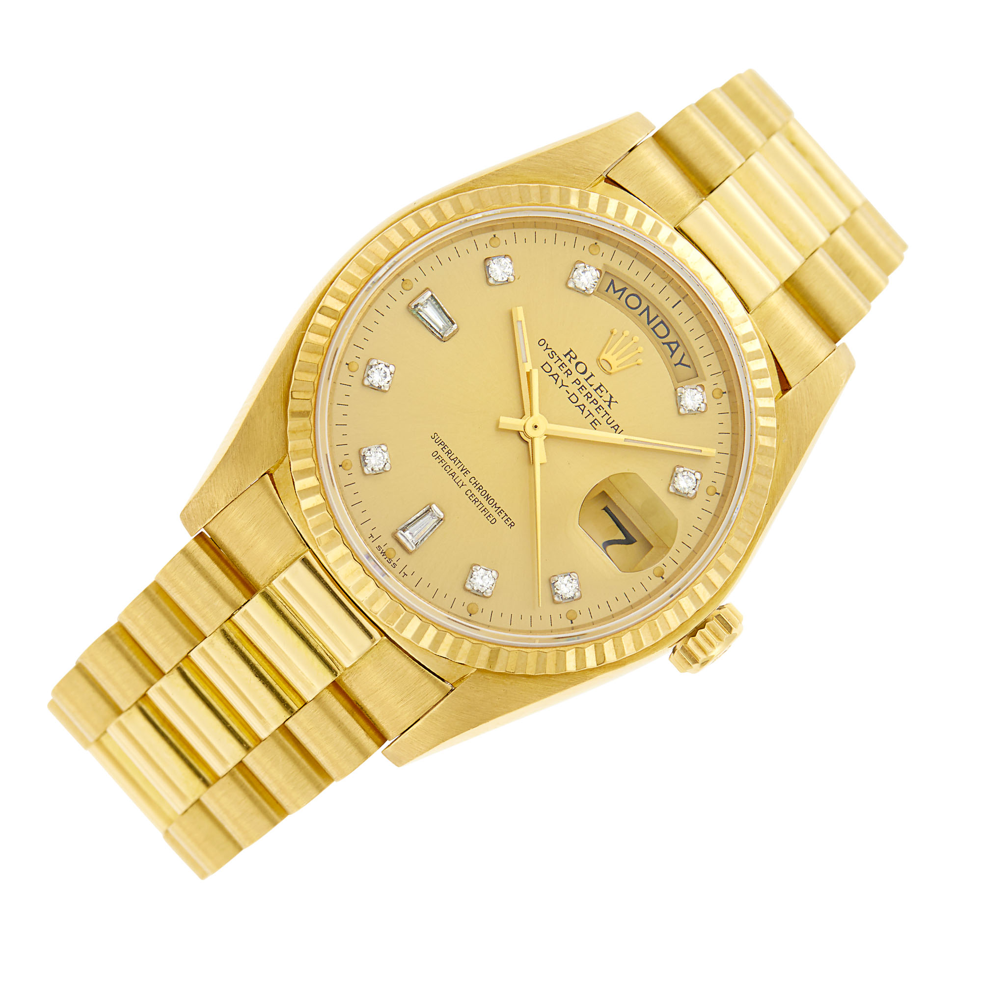 Lot image - Rolex Gentlemans Gold Oyster Perpetual Day-Date Wristwatch, Ref. 18038