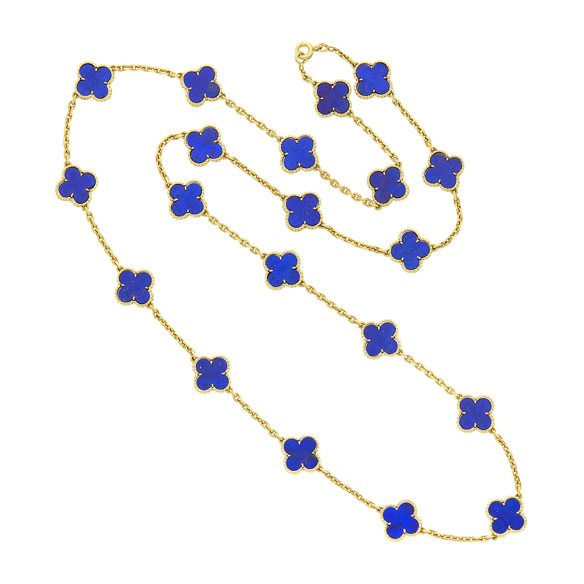 Lot image - Van Cleef & Arpels Long Gold and Lapis Alhambra Chain Necklace, France