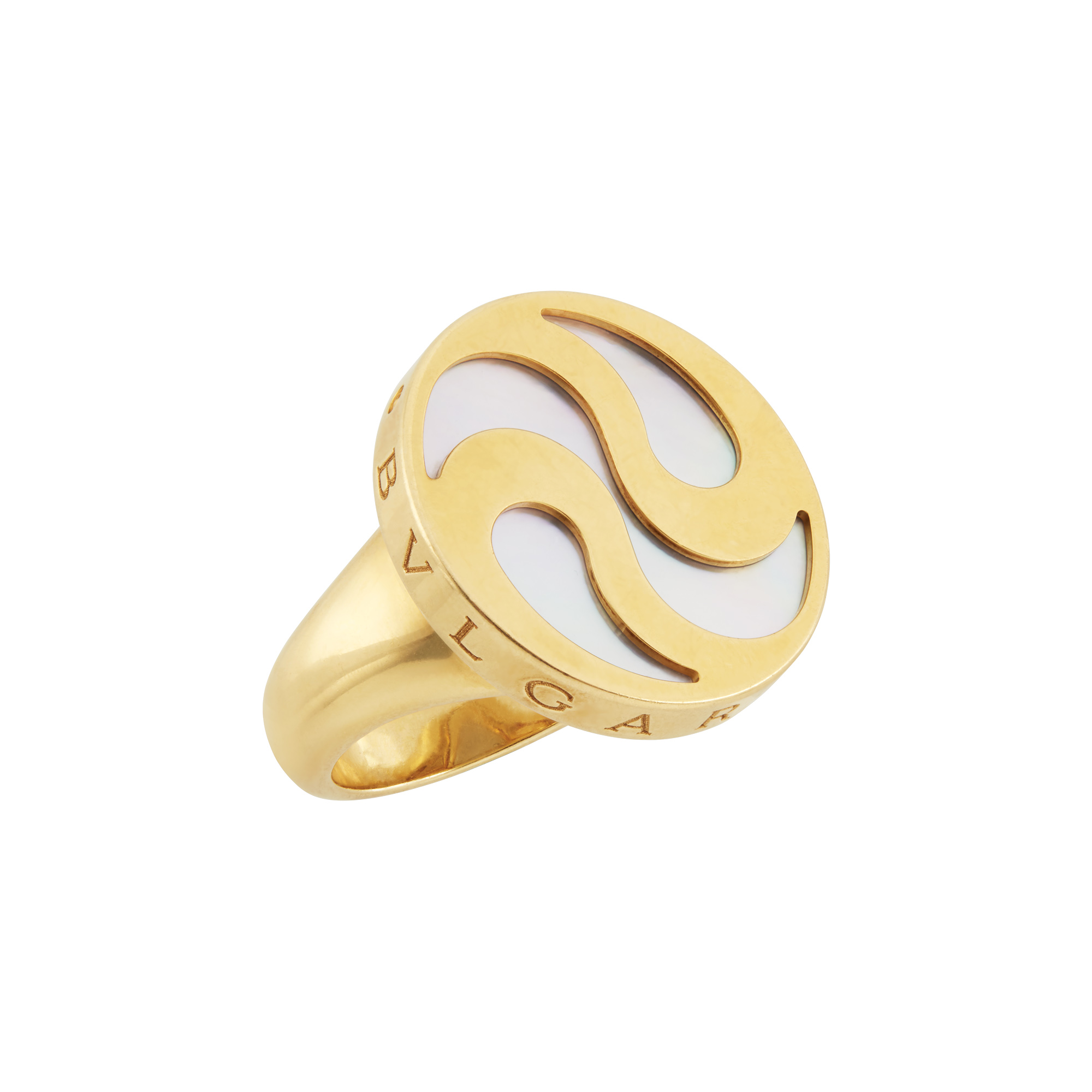 Lot image - Gold, Steel and Mother-of-Pearl Spin Ring, Bulgari