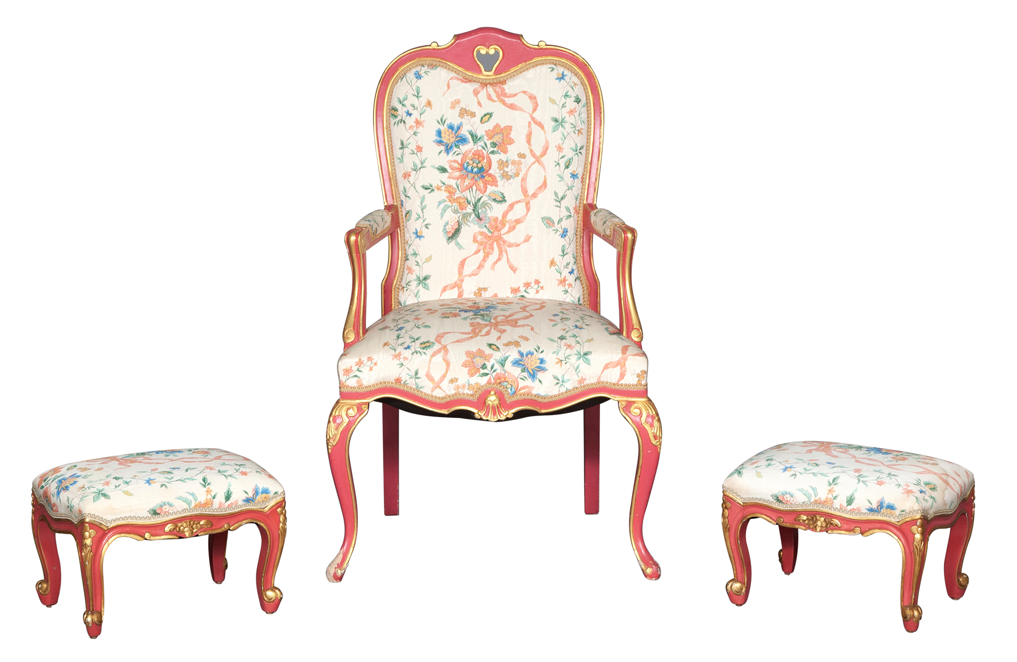 Lot image - Three Venetian Style Red Painted Armchairs