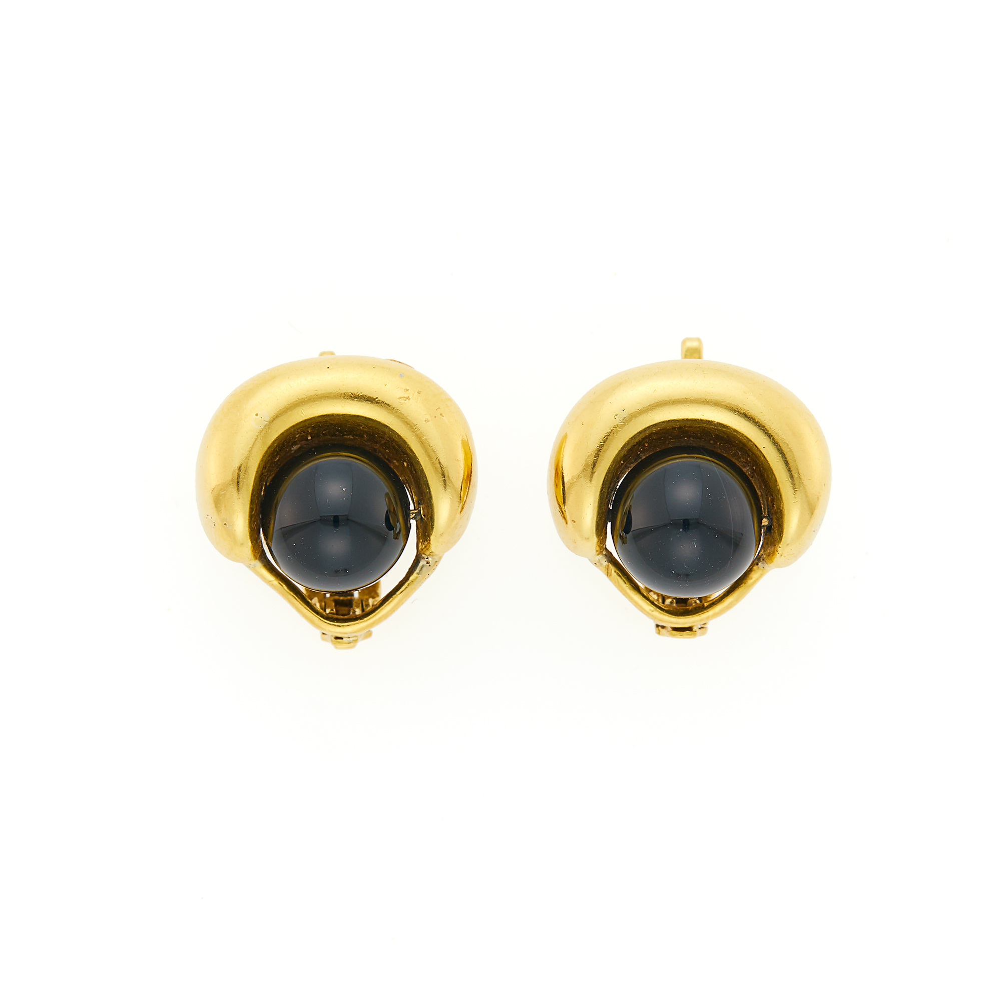 Lot image - Tiffany & Co. Pair of Gold and Black Onyx Earclips