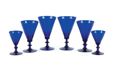 Lot image - Set of Blue Bristol Glass Stemware