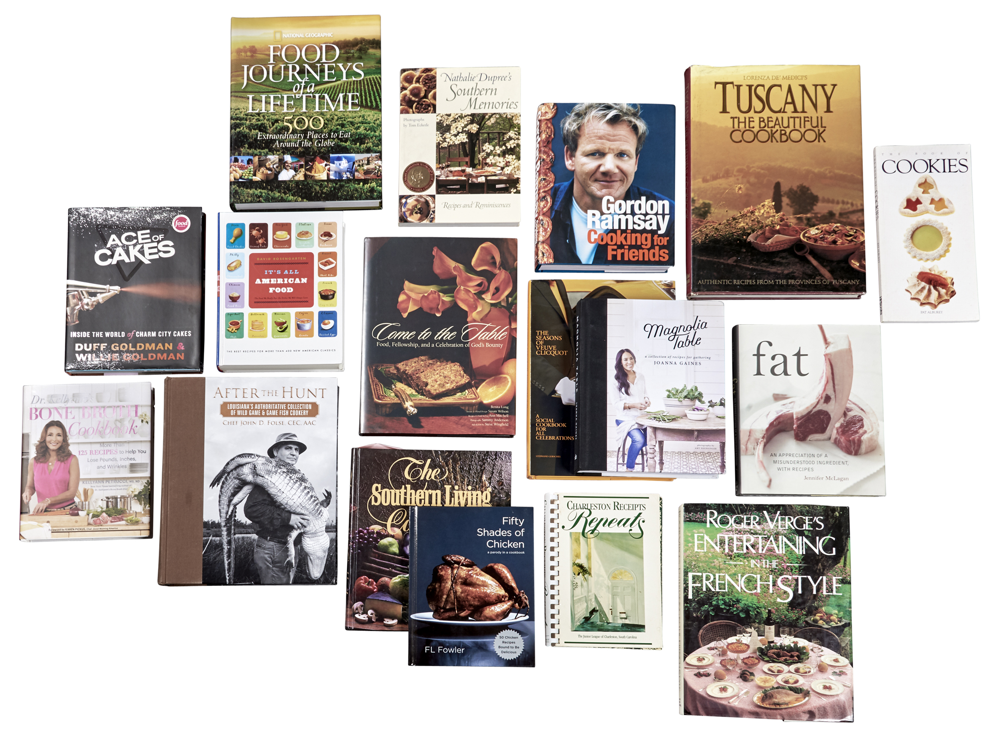 Lot image - [COOKBOOKS]  Group of approximately forty cookbooks from the authors personal kitchen library.