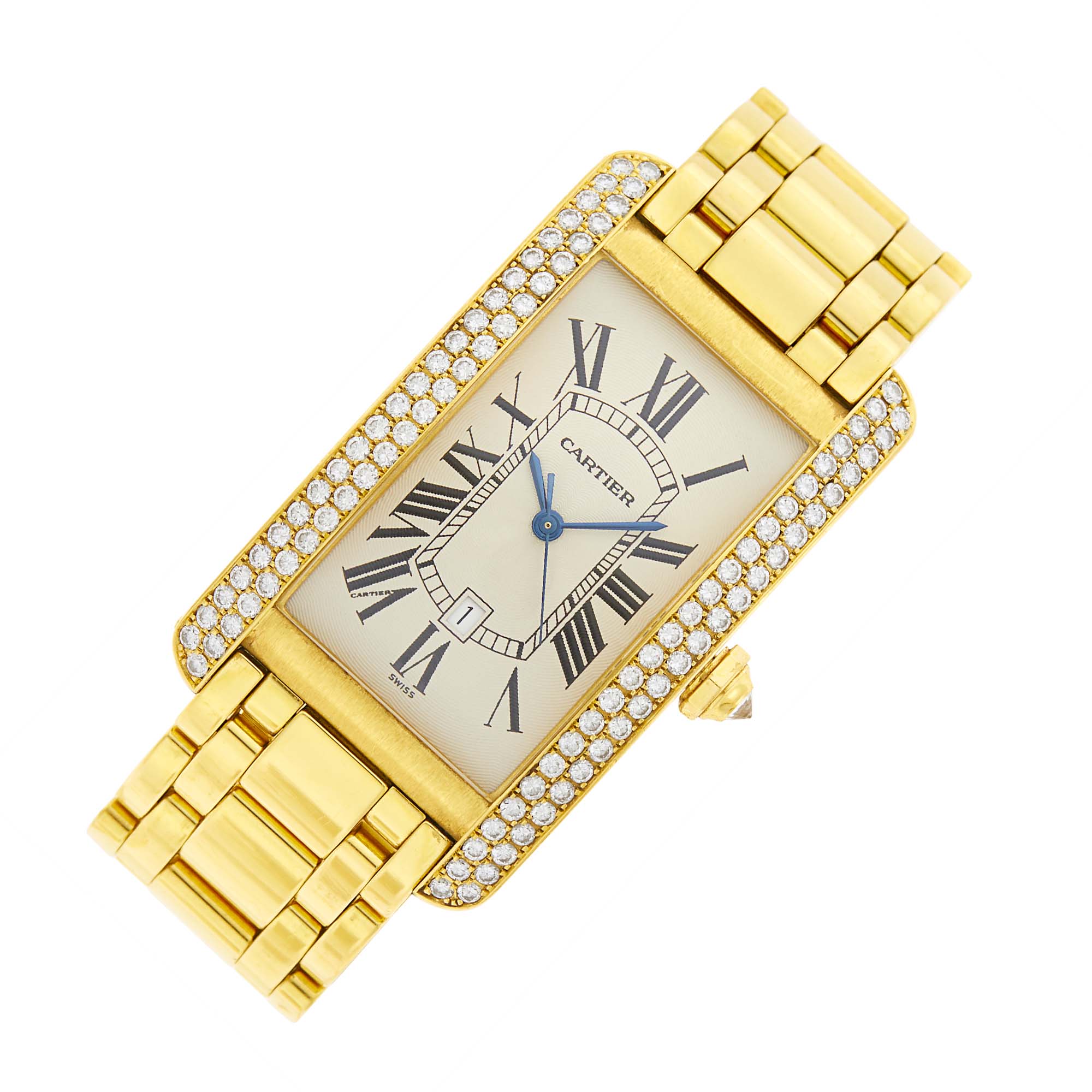Lot image - Cartier Gold and Diamond Tank Americaine Wristwatch, Ref. 2340