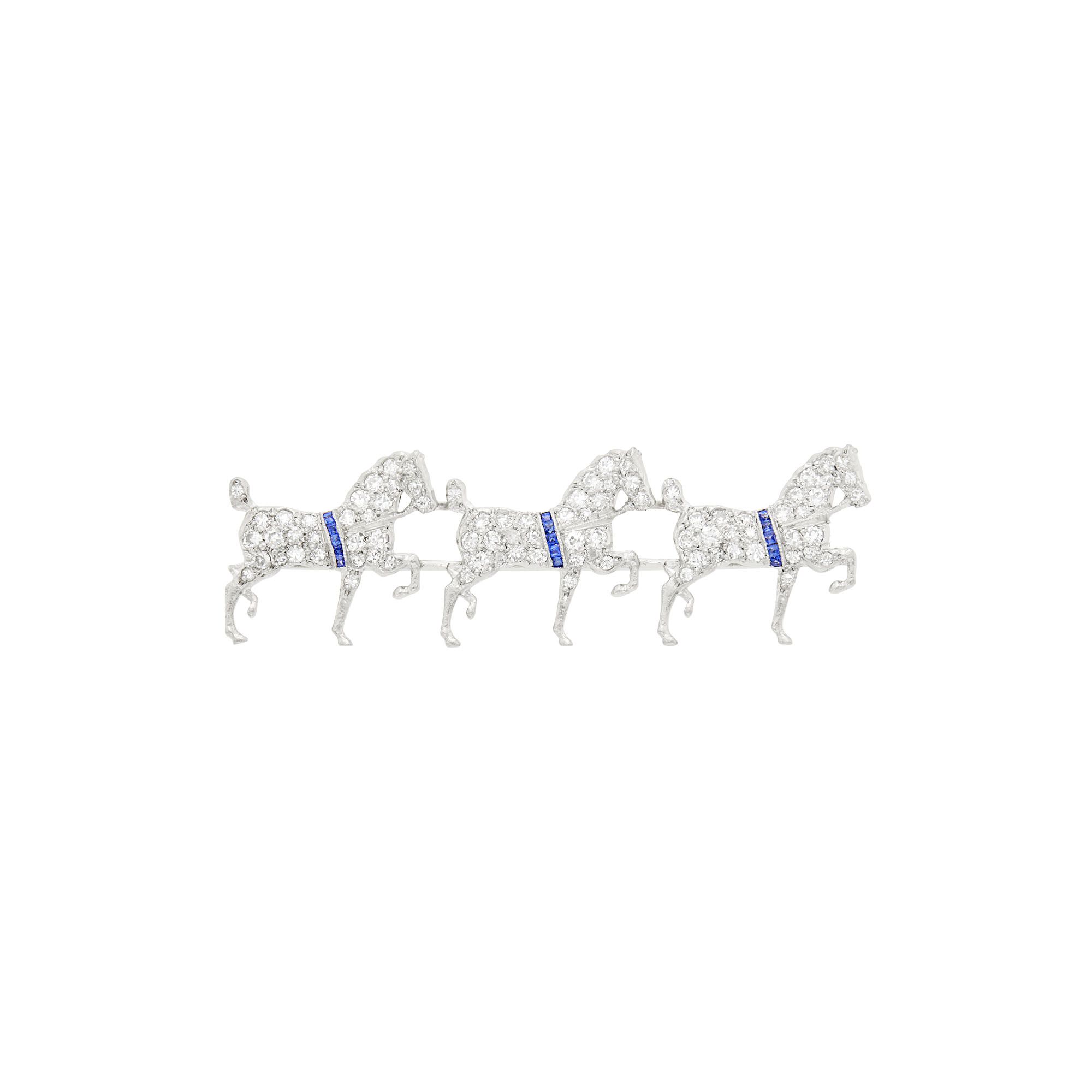Lot image - Platinum, Diamond and Sapphire Prancing Horses Pin