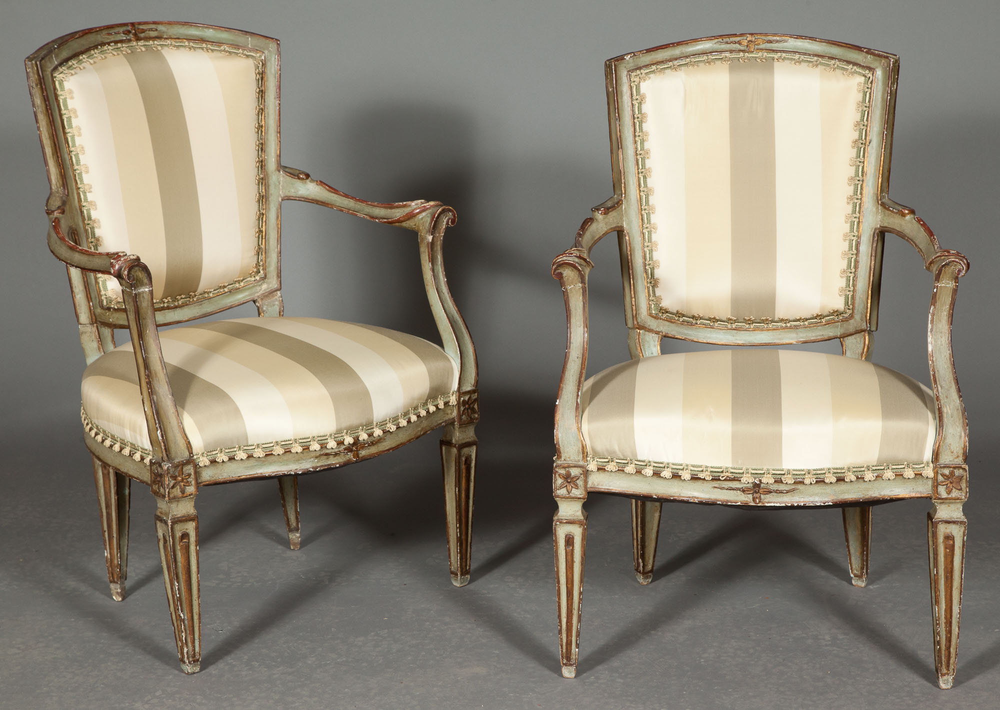 Lot image - Pair of Italian Neoclassical Painted Armchairs