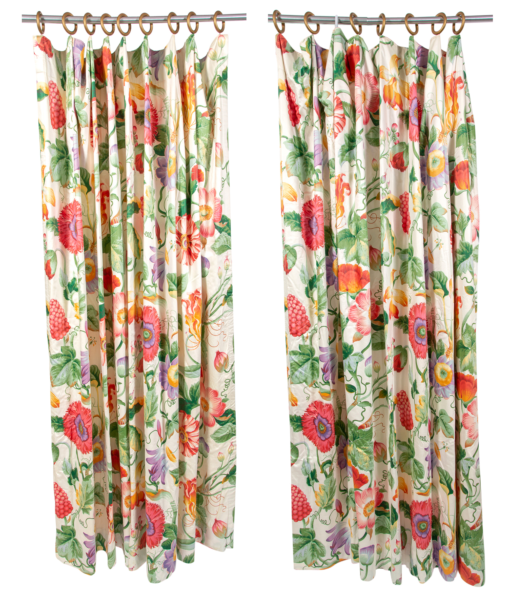 Lot image - Set of Eight Tropical Floral and Fruit Curtain Panels