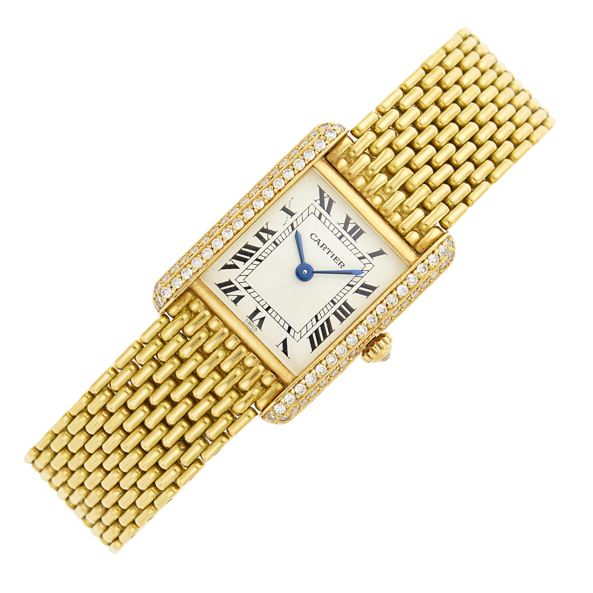 Lot image - Cartier Gold and Diamond Tank Wristwatch