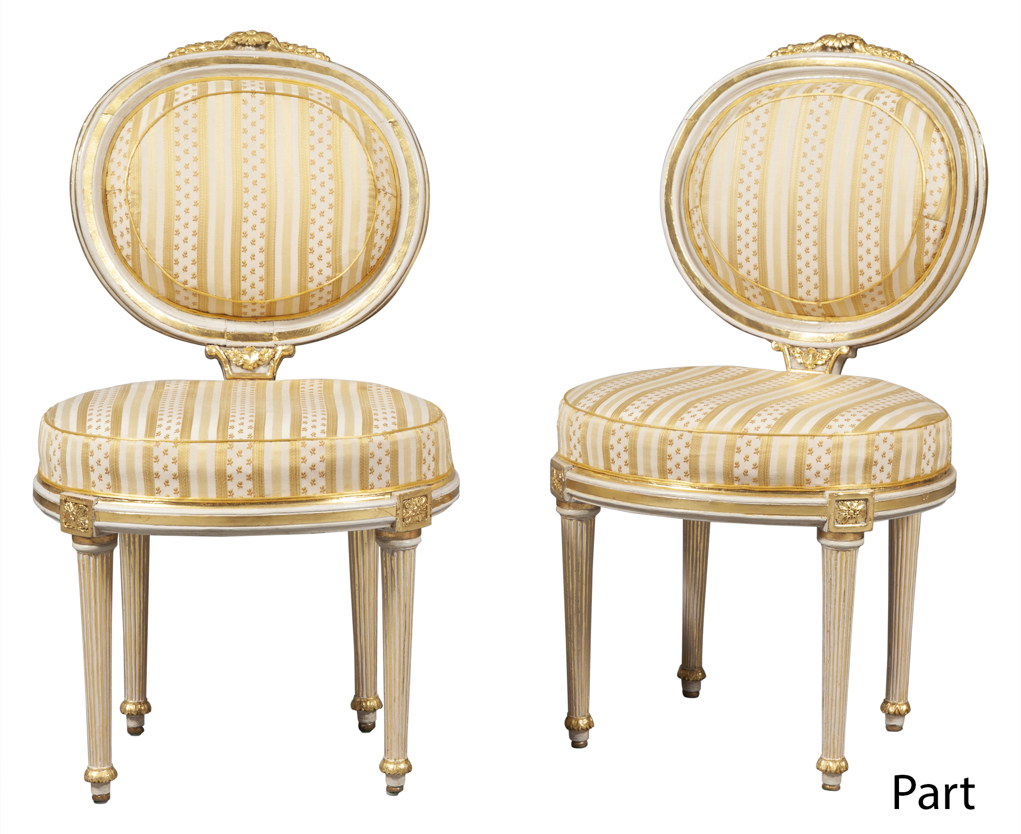 Lot image - Set of Four Louis XVI Style Painted and Parcel-Gilt Side Chairs