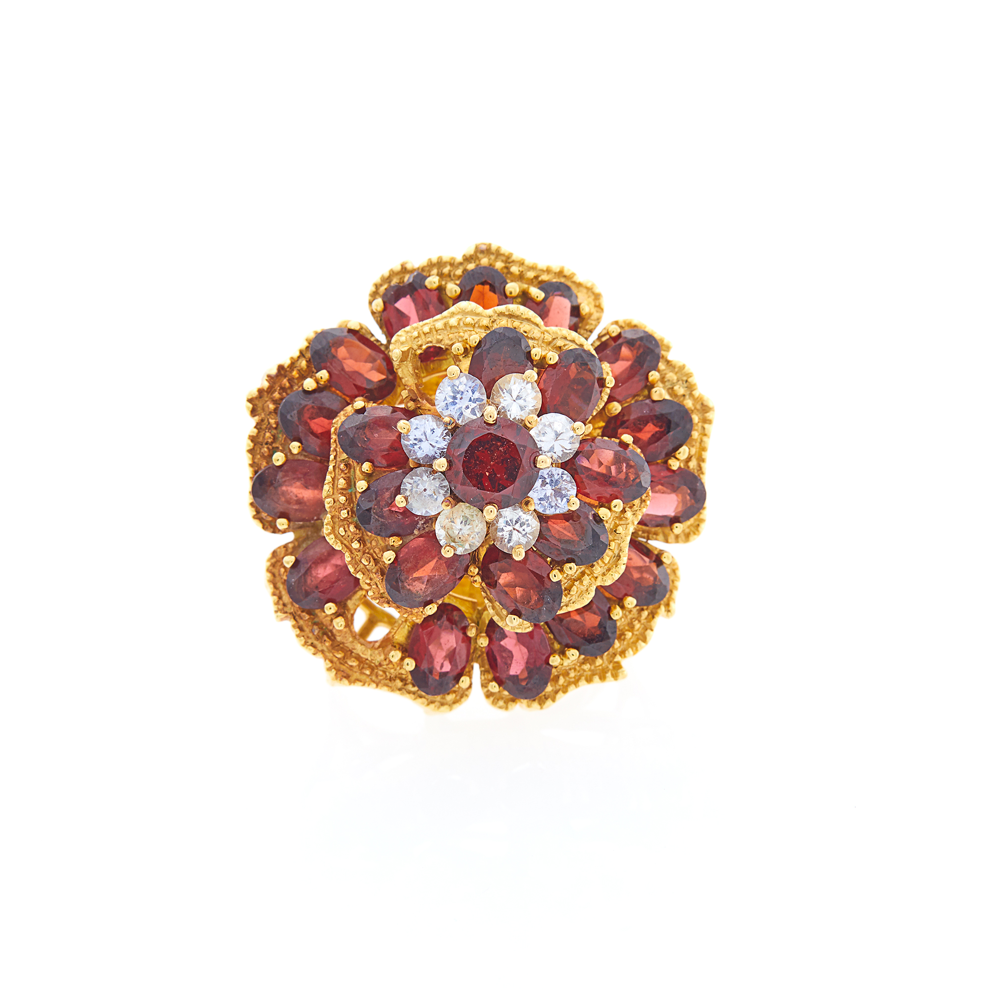 Lot image - Gold, Garnet and Simulated Diamond Ring