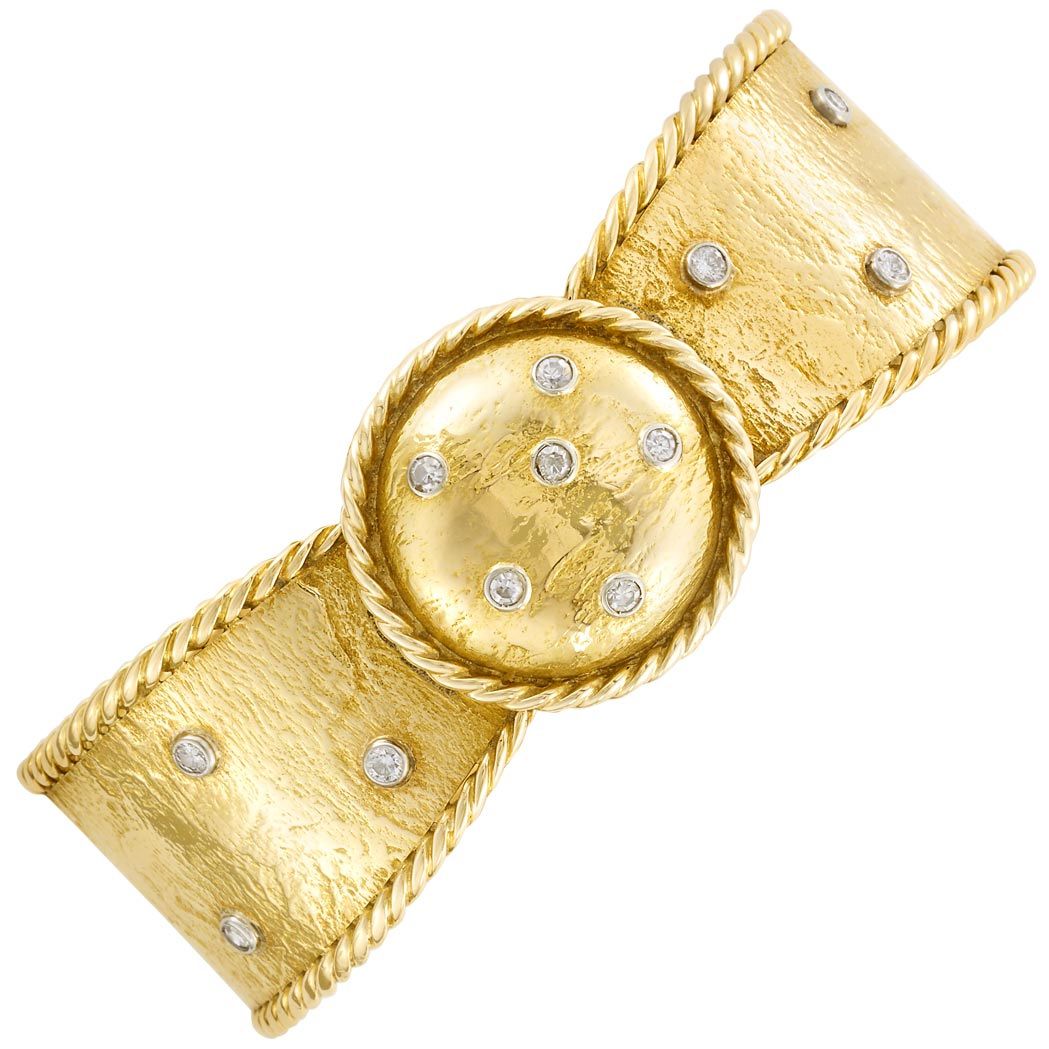 Lot image - Gold and Diamond Bangle-Watch, Patek Philippe, Ref. 3036