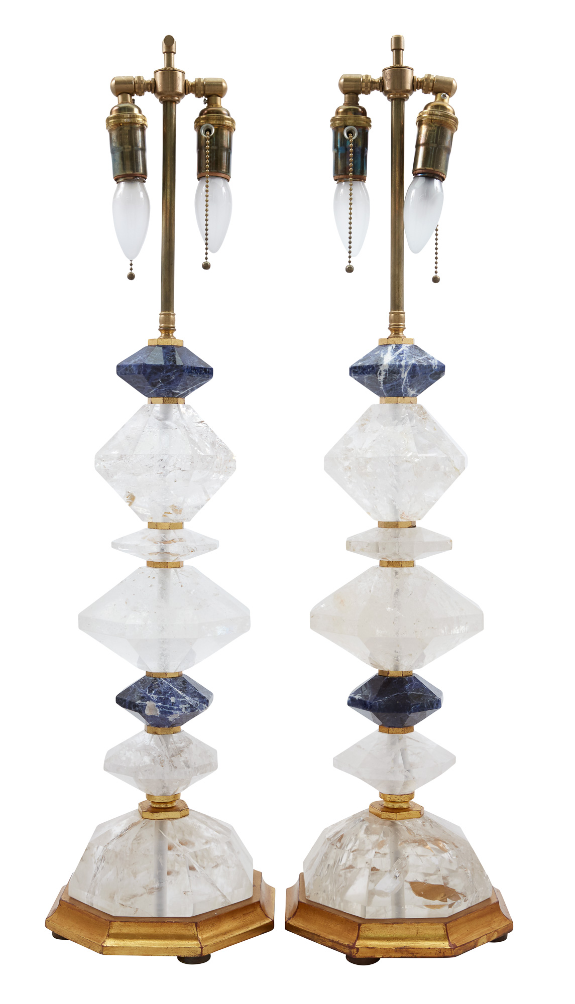 Lot image - Pair of Rock Crystal and Lapis Lazuli Lamps