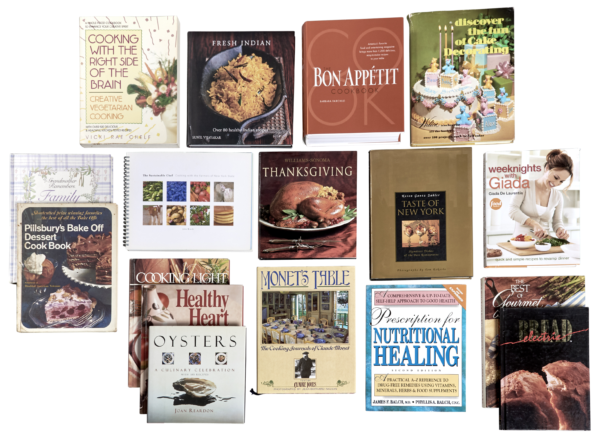 Lot image - [COOKBOOKS]  Group of approximately thirty cookbooks from the authors personal kitchen library.