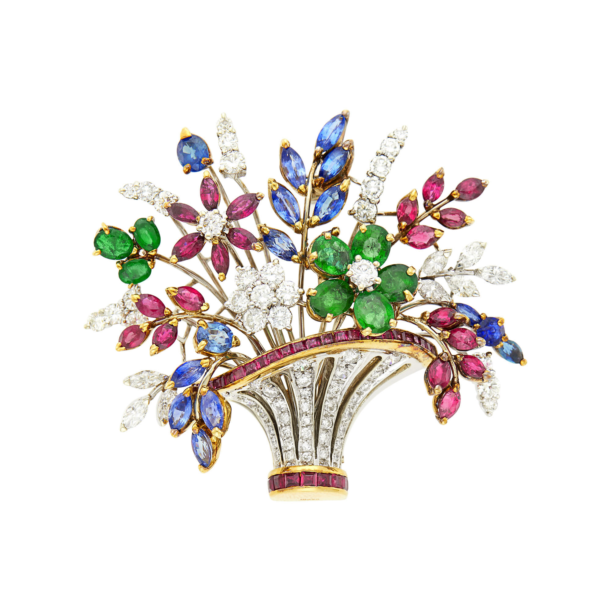 Lot image - Chantecler Two-Color Gold and Colored Stone Giardinetto Clip-Brooch