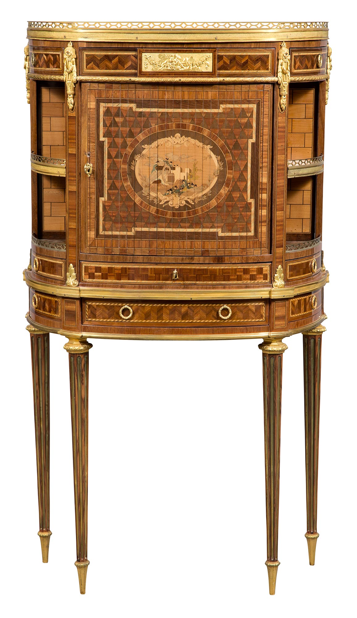 Lot image - Louis XVI Ormolu-Mounted Bois Satiné, Amaranth, Fruitwood Parquetry and Marquetry Secrétaire stamped E Lavesseur