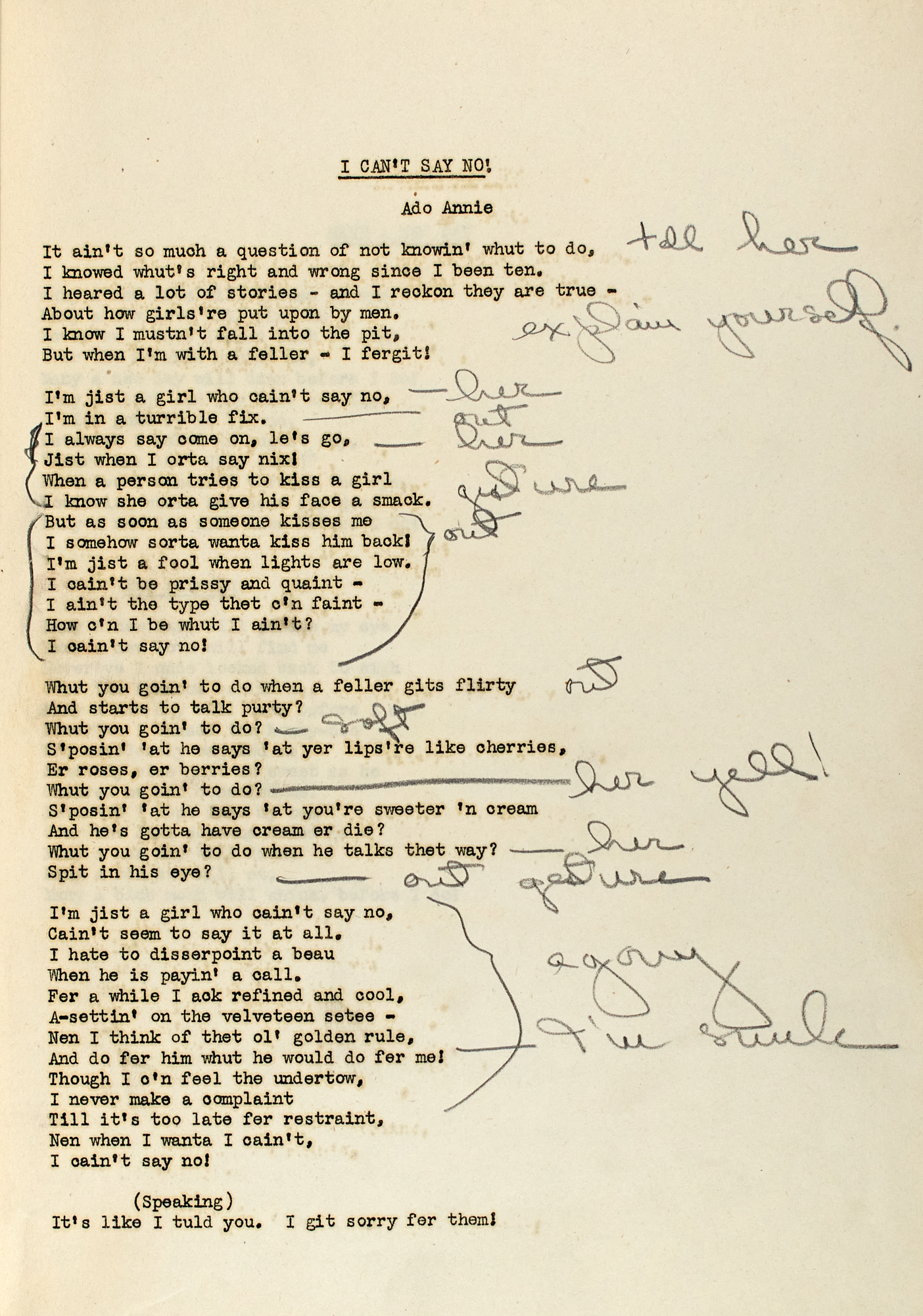 Lot image - OKLAHOMA!  Celeste Holms annotated script and song book for Green Grow the Lilacs, the musical that became Rodgers and Hammersteins Oklahoma!