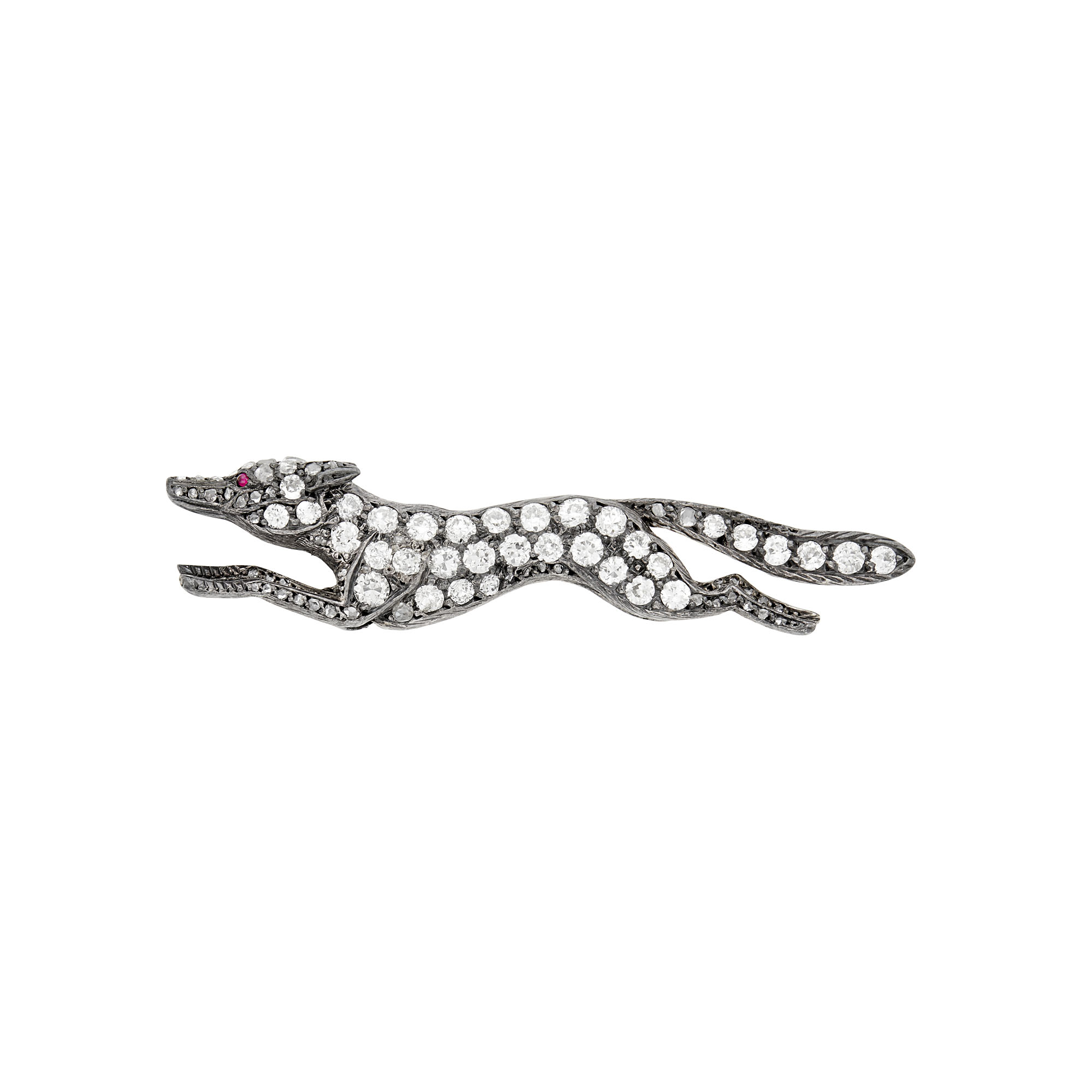 Lot image - Antique Silver, Low Karat Gold and Diamond Racing Fox Pin